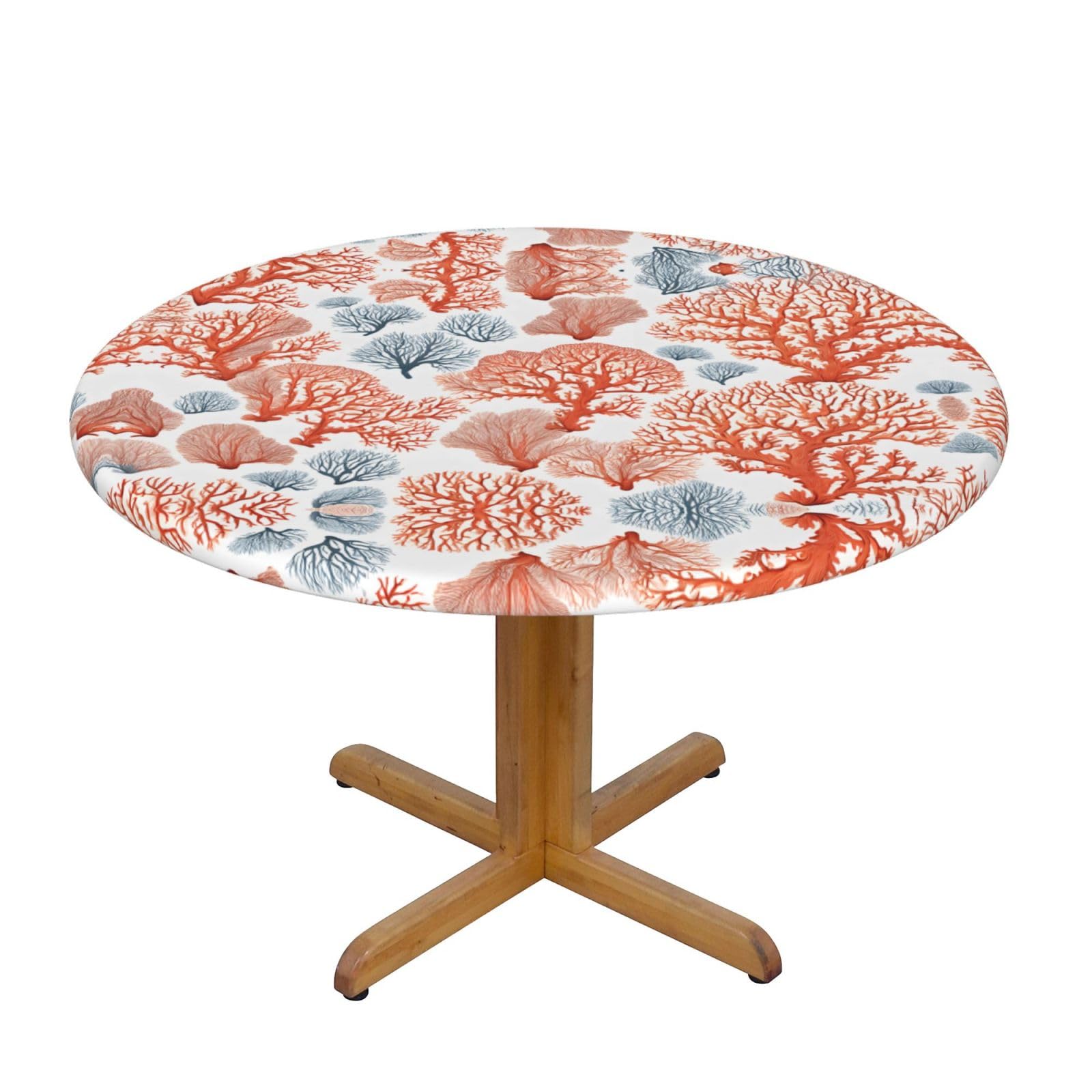 ESNAIUVCD Coral Reef print Waterproof Round Tablecloth,Outdoor Table Cloth with Elastic Edged, Elastic Tablecloth Wipeable, Garden Table Cloth Suitable for sizes 90cm-140cm