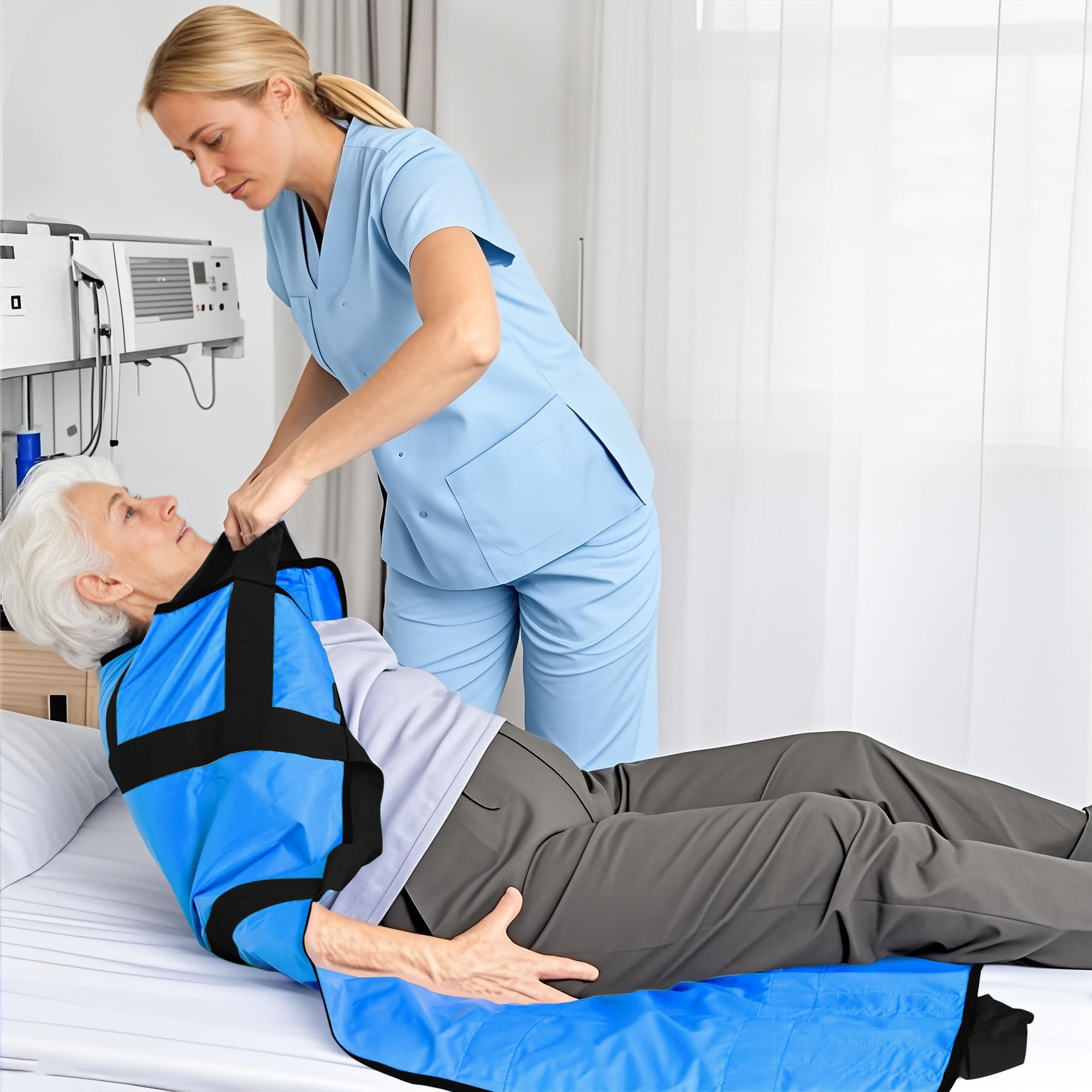 Paquete de 2 hojas deslizantes para mover pacientes en la cama, hoja de transferencia, sábanas para cama de hospital para ancianos, almohadilla de cama de posicionamiento con asas para girar