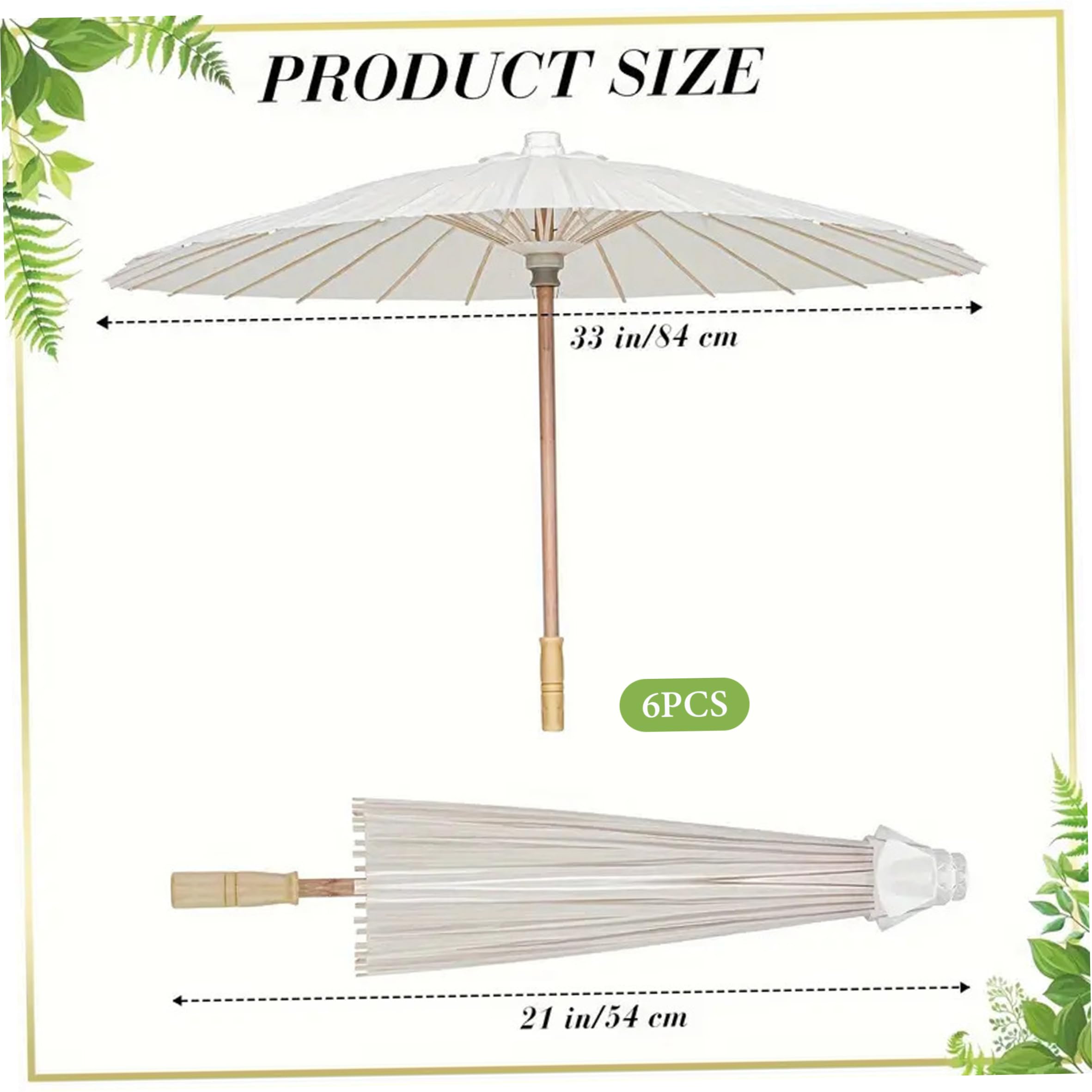 Sonnenschirm Papierschirme, 6 Stück, Hochzeitsschirme für Gäste, Sonnenschutz & dekorative Sonnenschirme für Hochzeit, Weiß, Durchmesser 84 cm