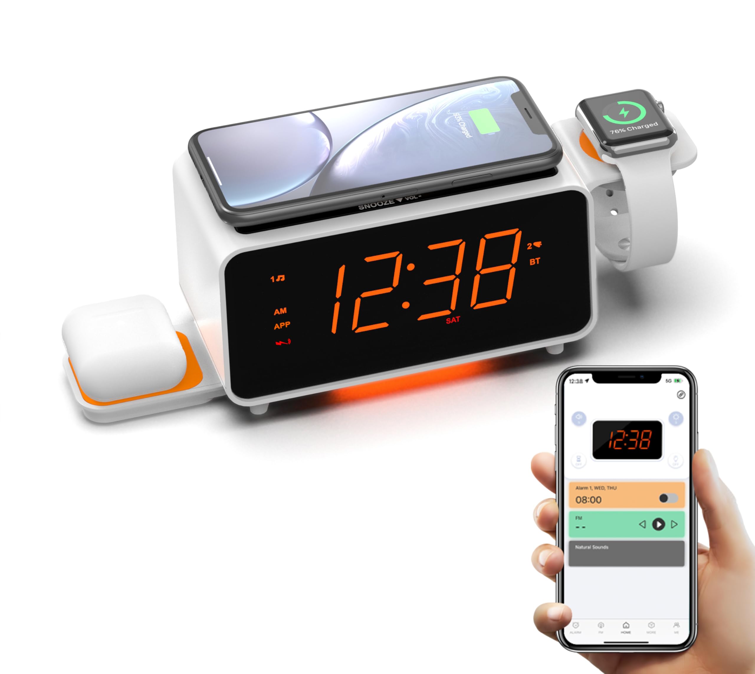 Radiosveglia COLSUR Con Ricarica Wireless, Bluetooth, Luce Notturna E Radio FM