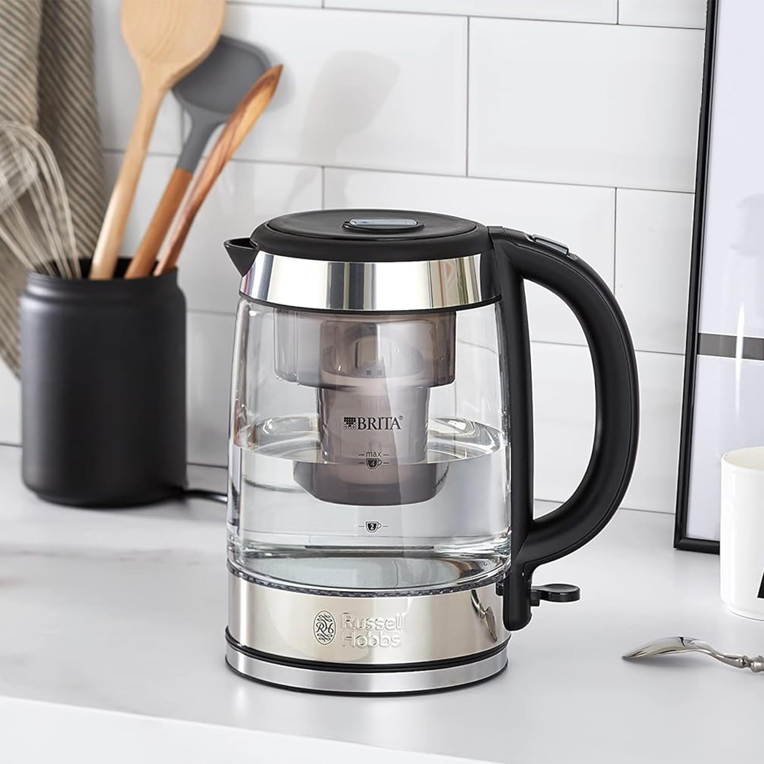 Russell Hobbs Clarity - Hervidor de Agua Eléctrico con Filtro Brita (2200 W, 1l, Cristal, Inox, Gris) - ref. 20760-57