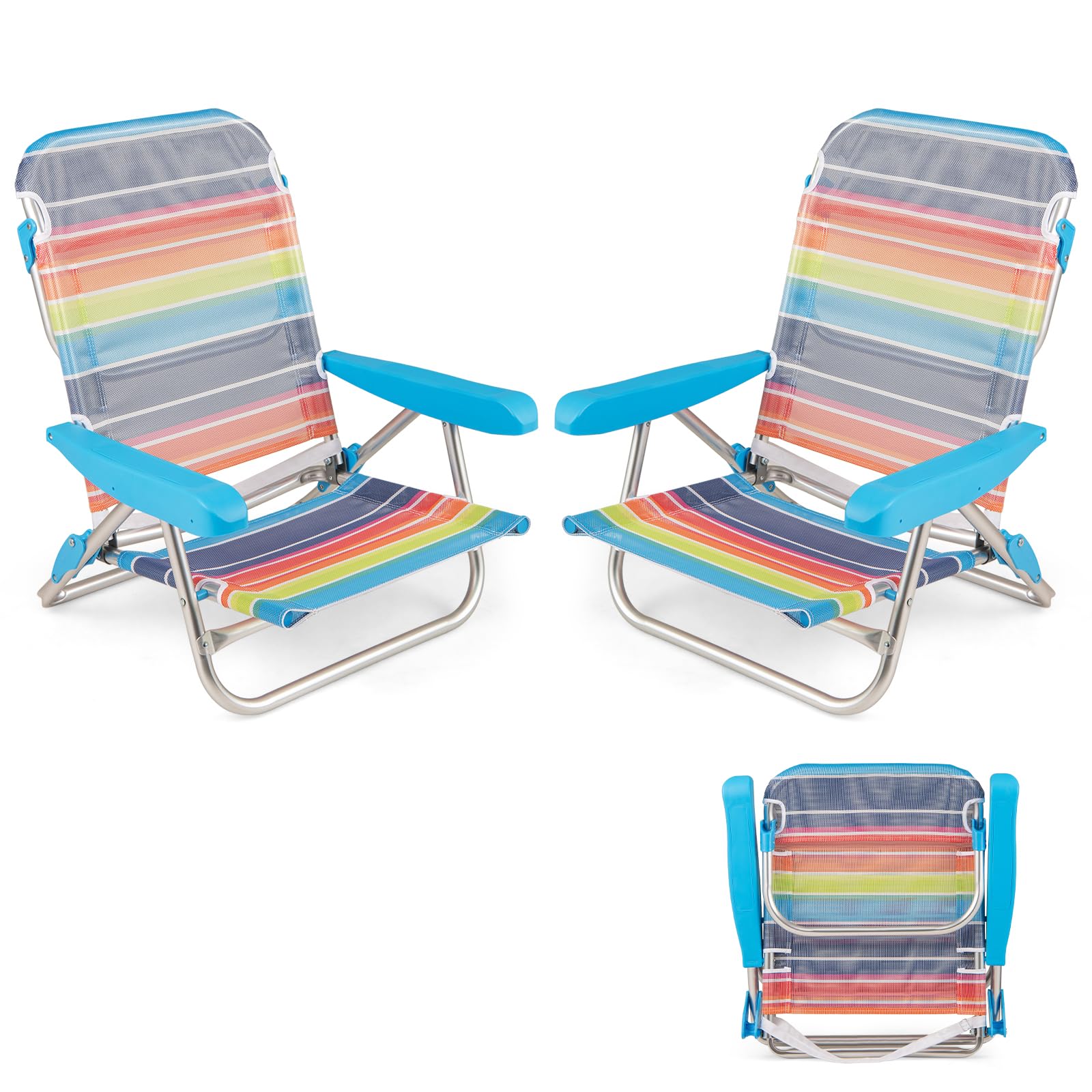 KOMFOTTEU Juego de 2 Sillas de Playa Plegable, Silla de Camping con Ajustable en 5 Posiciones, Tumbona Reclinable con Correa de Transporte, Carga de 150 kg, para Jardín, Pesca (Pequeño)