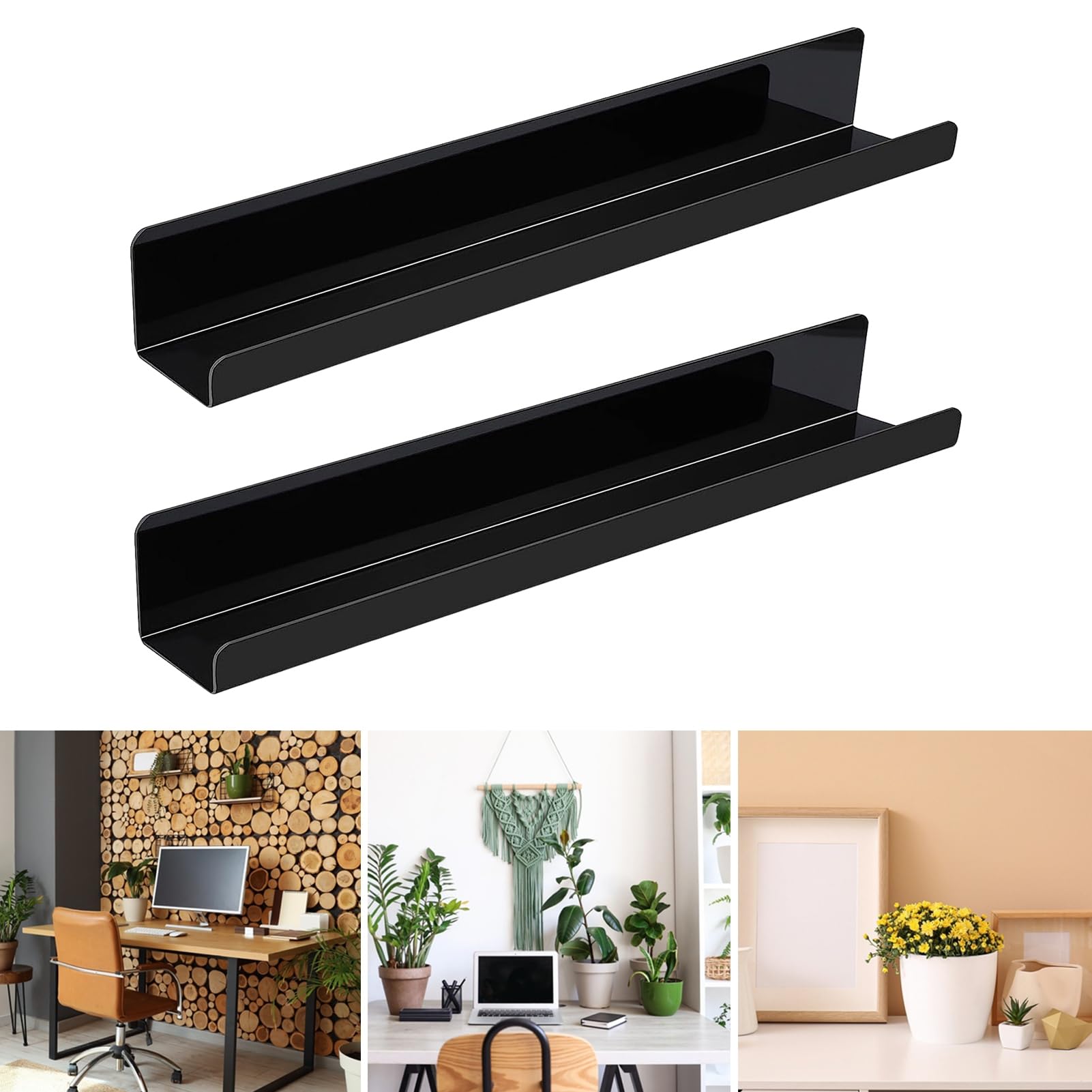 Lot de 2 étagères magnétiques pour tableau blanc, étagère magnétique réutilisable en métal, support d'affichage magnétique pour salles de classe et chambres d'enfants, noir