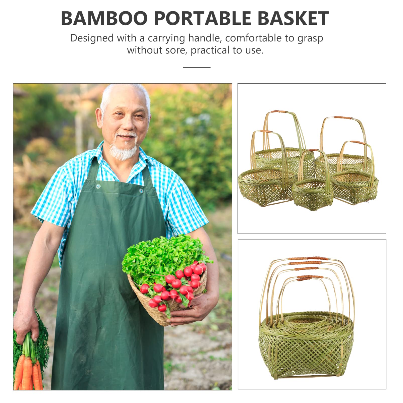 Alipis Cesta de Picnic de Bambú Tejido con Asa, Juego de 5 Piezas