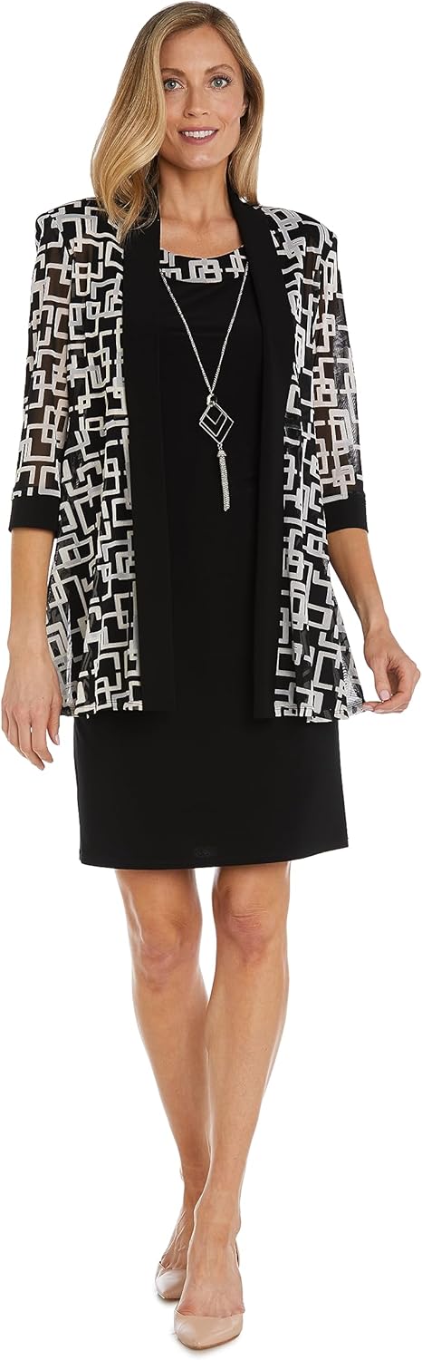R&M Richards Womens Plus Printed Mesh Two Piece Dress