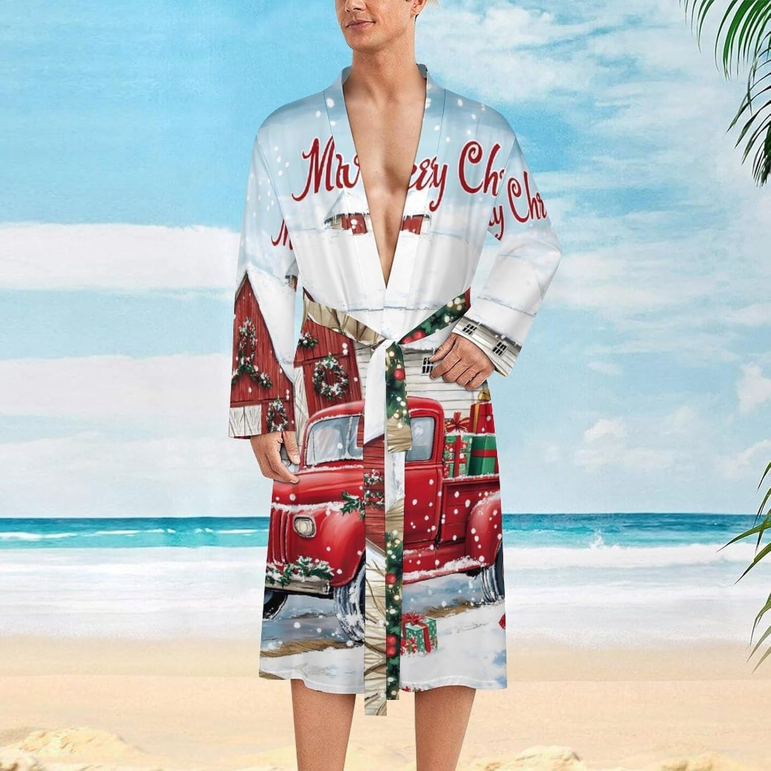 Christmas Truck Snowman Mens Robe Long Bathrobe for Women Bath Robes Lightweight Soft Printed Sleepwear