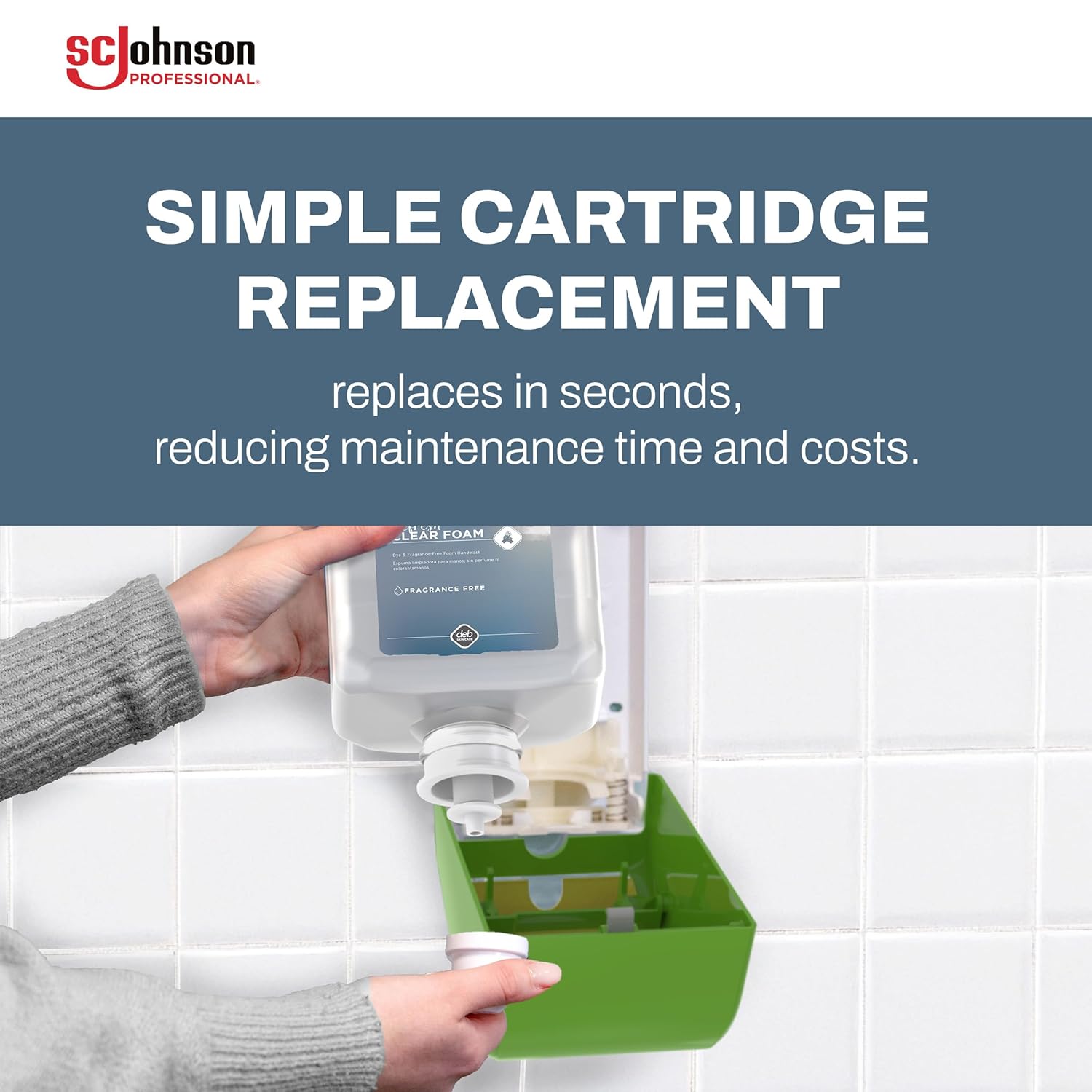 SC Johnson Professional Clear Foam Dispenser and Refill Starter Kit, Kids Wall Mount Soap Dispenser for Hand Soap, 1 Clear Foam Hand Wash, 1 Liter Cartridge, 33.8 fl. oz., for Professional Use Only