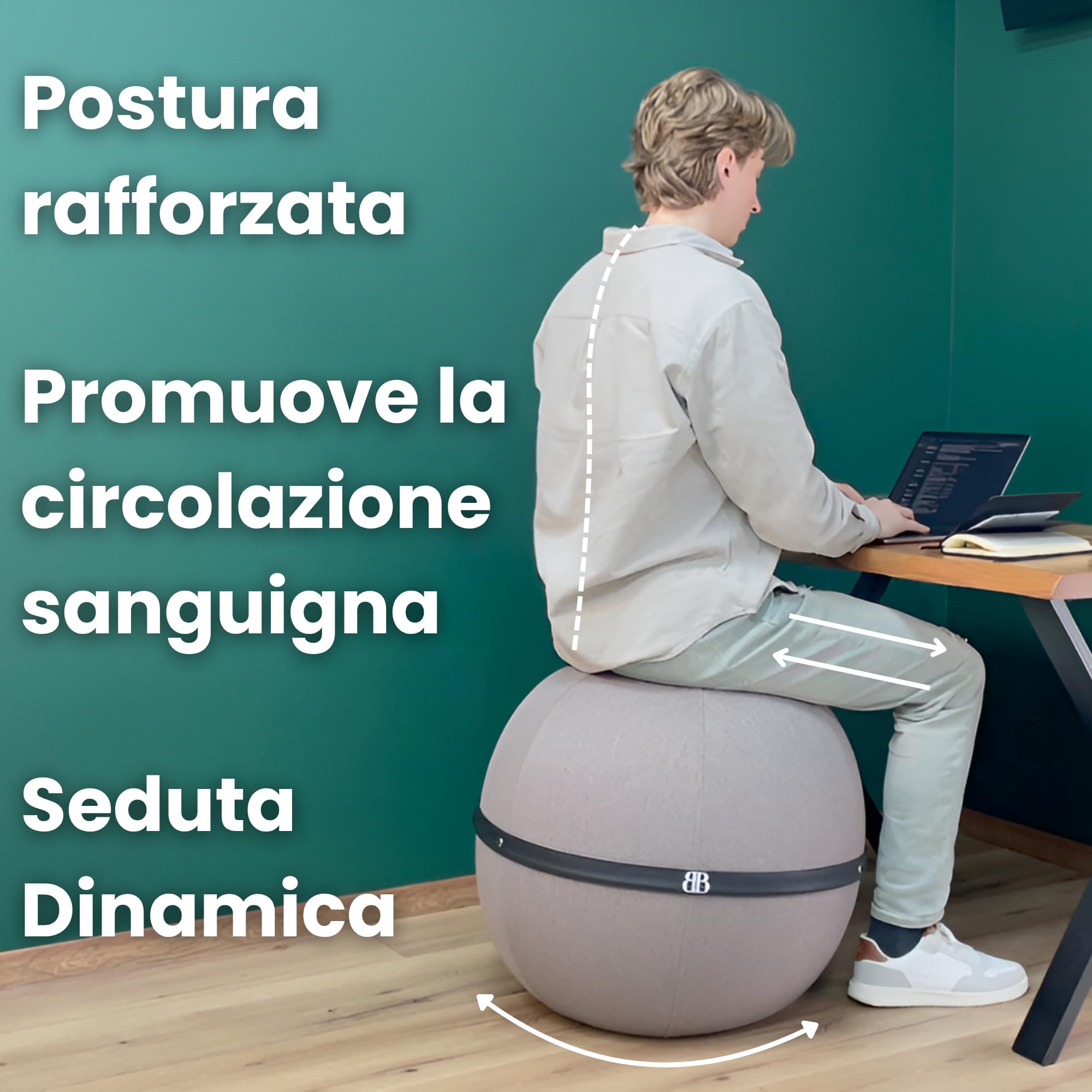 Palla Seduta Ufficio - Sedia Palla ufficio e Yoga - Palla Fitness Anti-Mal di Schiena - Seduta Dinamica e Postura Migliorata - Rivestimento antiscivolo lavabile