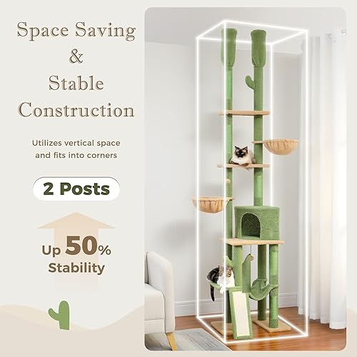 Miniatura 6 de PAWZ Road Cactus - Árbol para gatos con altura ajustable (85-112 pulgadas), centro de actividades de escalada de 7 niveles con hamacas acogedoras, 5