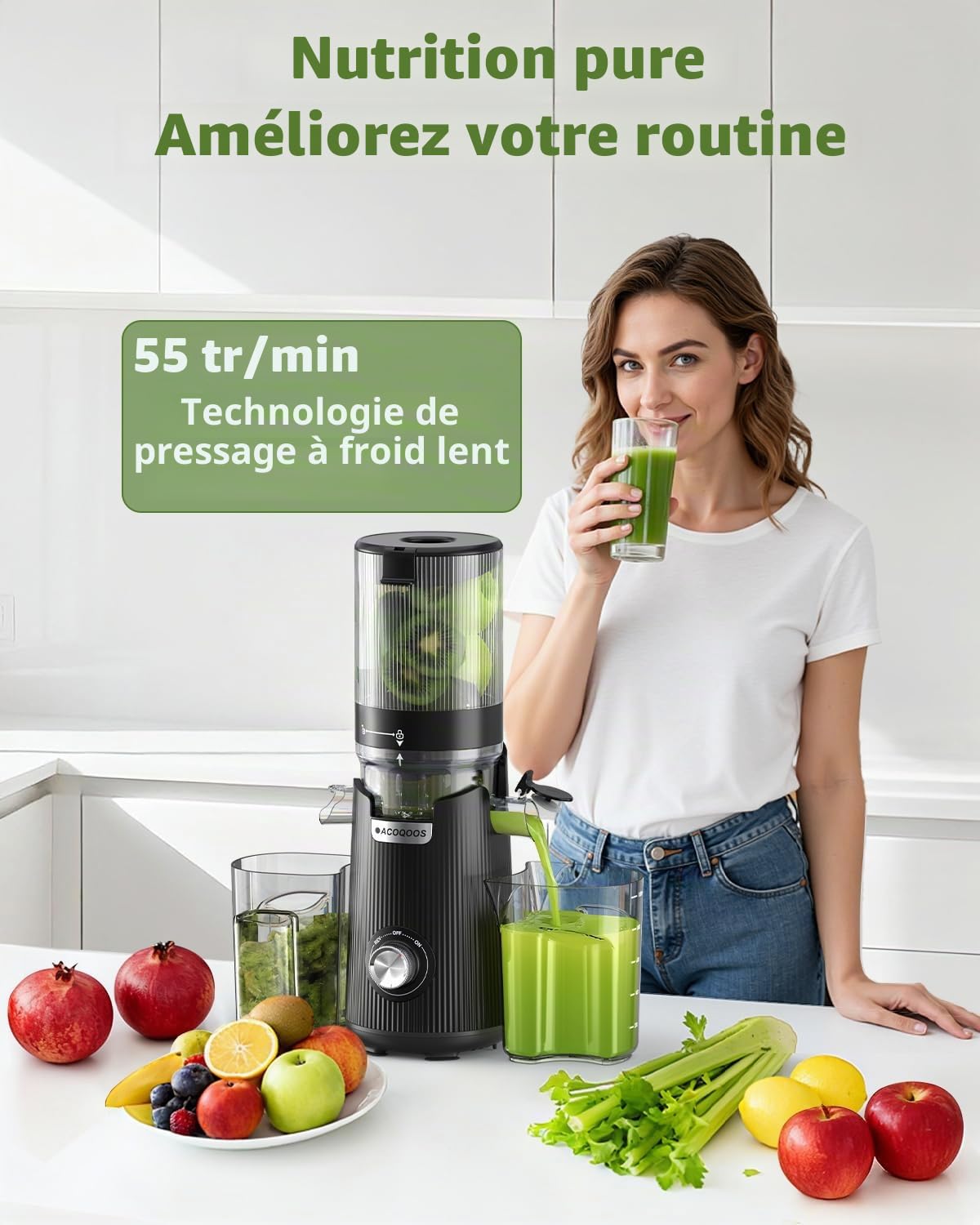 ACOQOOS Extracteur de jus Max, Extracteur de jus de fruits et légumes