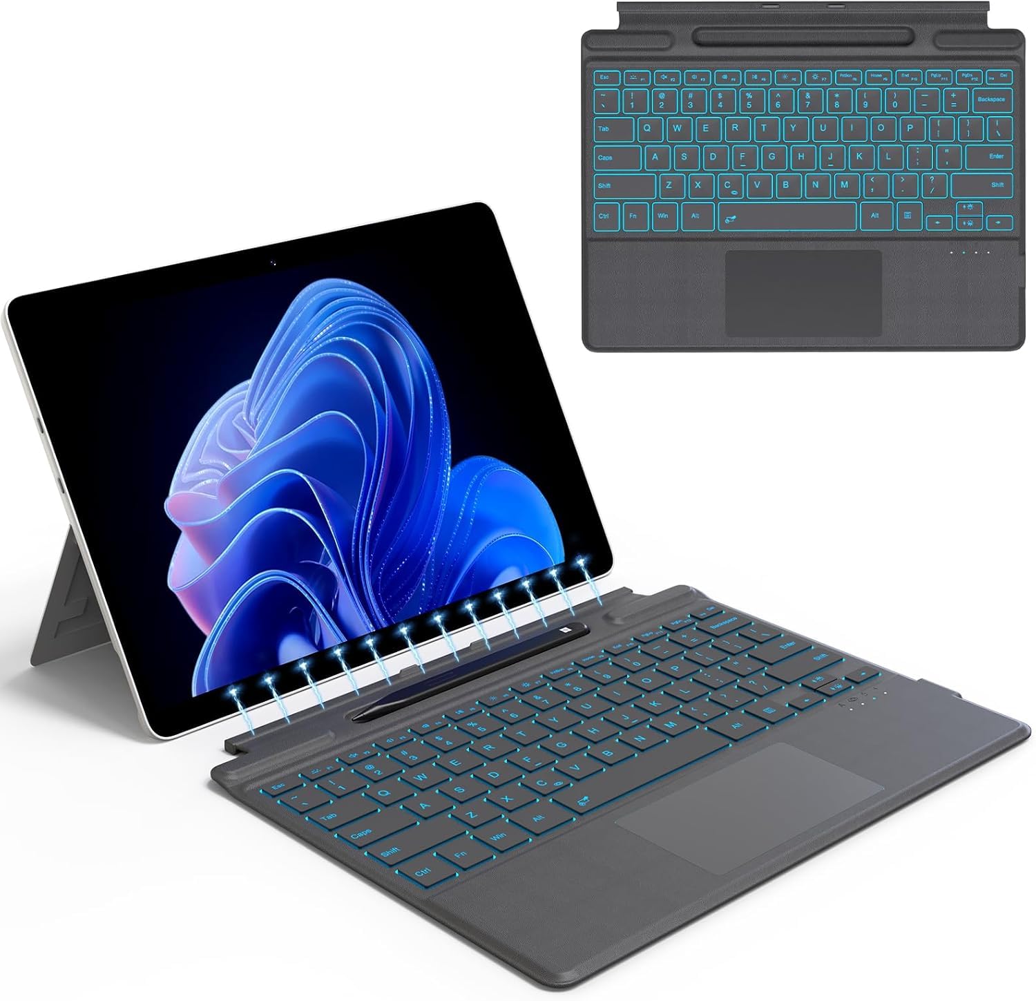 for Microsoft Surface Pro 11/10/9/8/X Keyboard, Bluetooth Wireless Magnetic Keyboard with Palm Rejection Touchpad, Rechargeable Battery, 7-Color Backlit, Pen Holder for Surface Pro 13inch