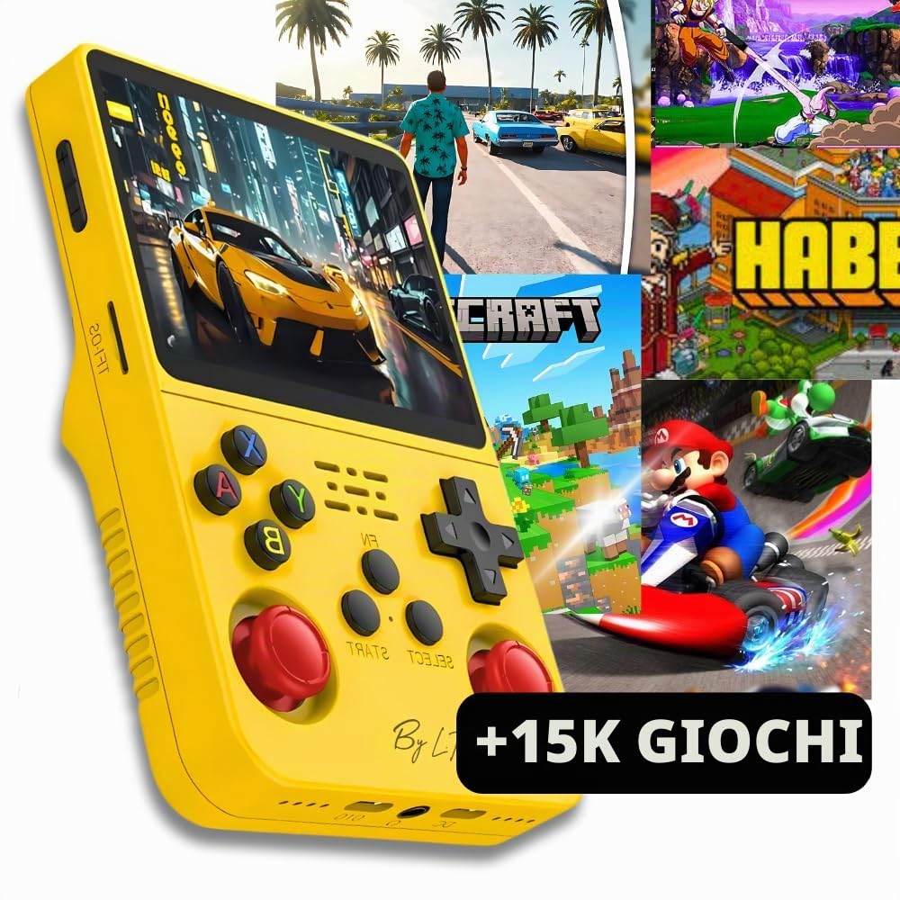 By L.T Console di gioco portatile +15.000 giochi - schermo Full HD ad alta risoluzione, memoria espandibile da 128 GB, licenza Linux 2.0, wifi, multiplayer + 4 trigger posteriori R1/L1 R2/L2, presa +