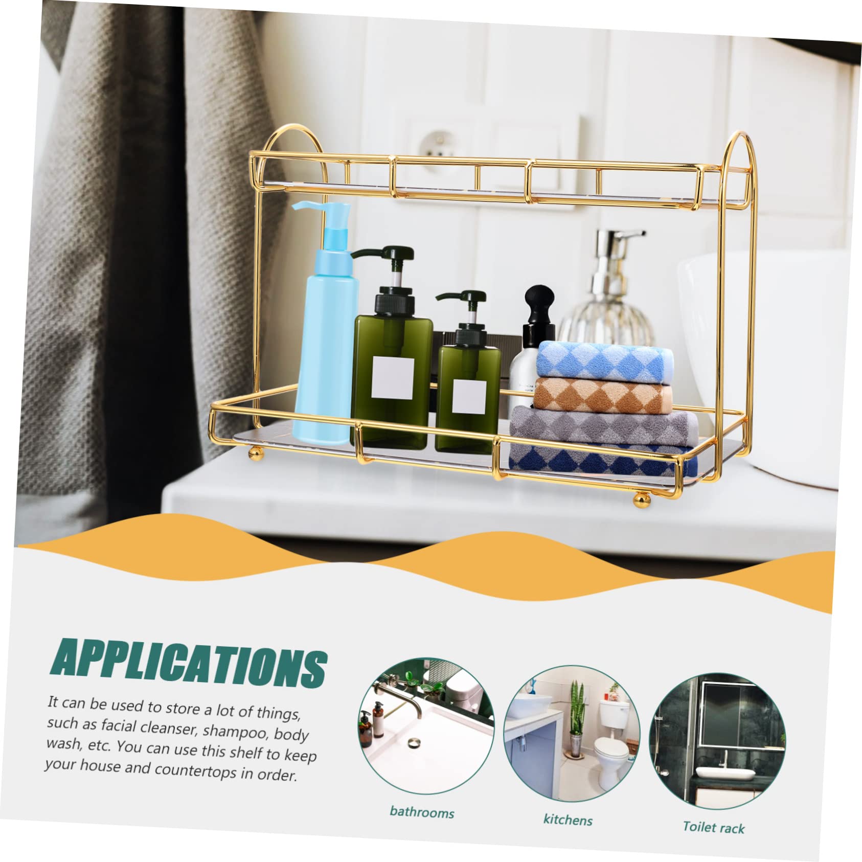 Didiseaon Organizzatore per Cosmetici da Bagno Angolare, Scaffale a 2 Livelli in Ferro Nero, Salvaspazio, Grande Capacità per Lavabo e Piano D’appoggio