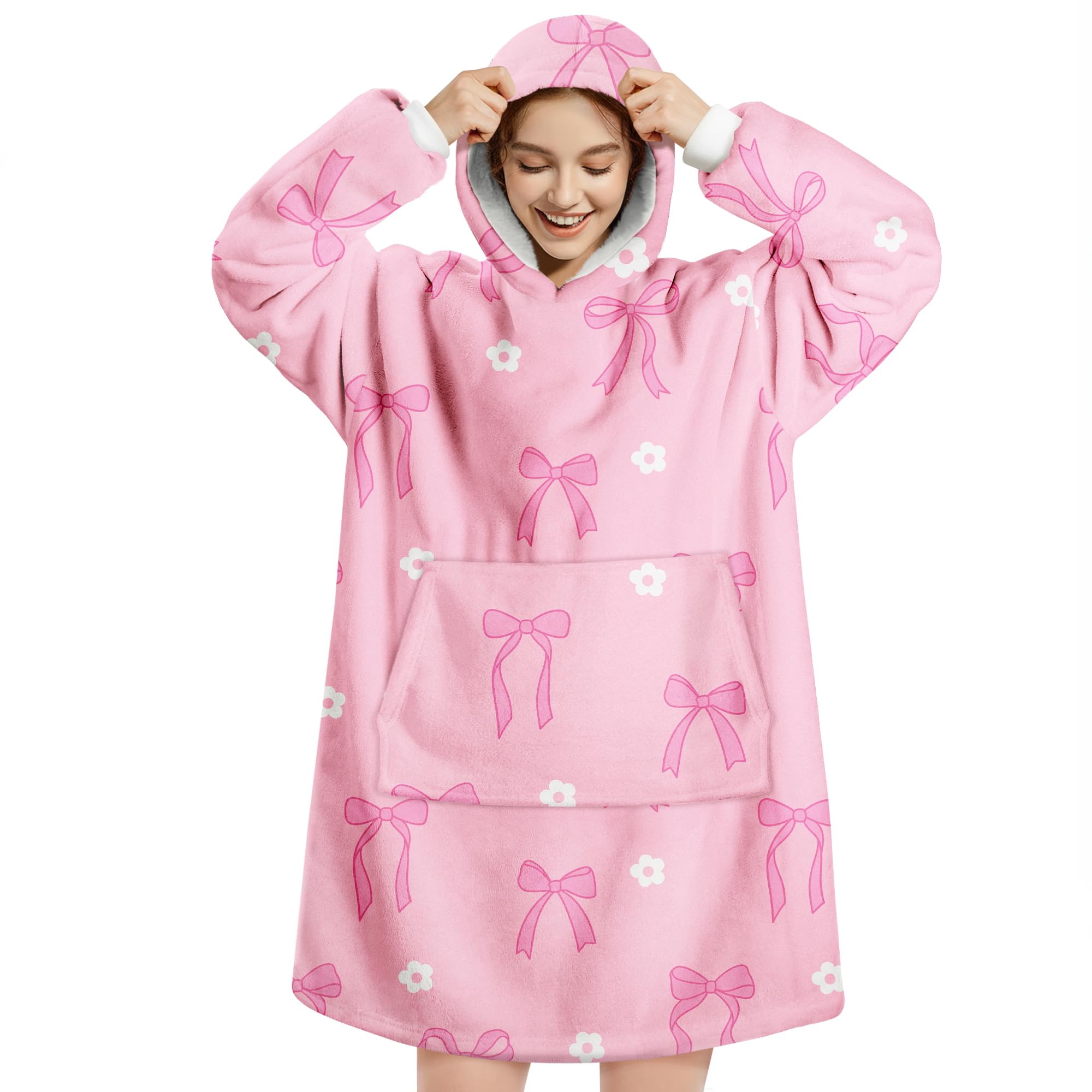 Queenshin Oversized Wearable Blanket Fluffy Hoodie for Women Men Cosy Gifts