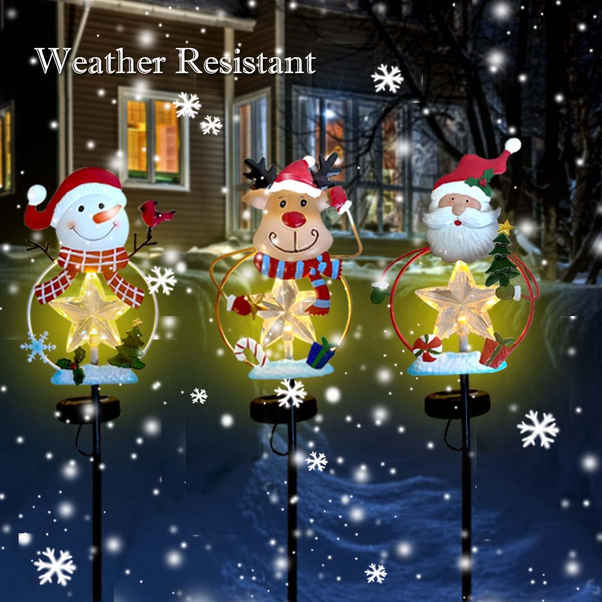 Qipade Christmas Solar Garden Lights, 28 H Snowman & Santa Claus Solar