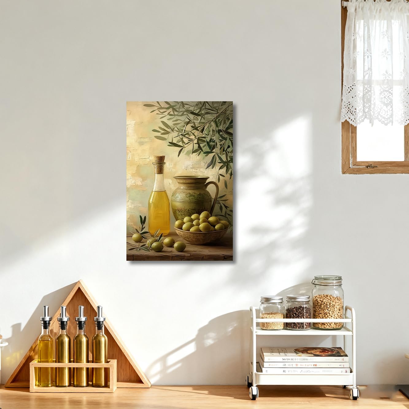 ZSHARTSWD Olive Kitchen Wall Art Vintage Olives Picture Green Olive Branch Canvas Print Rustic Fruit Wine Painting Still Life Artwork Dining Room Decor Framed (18L x 12W)