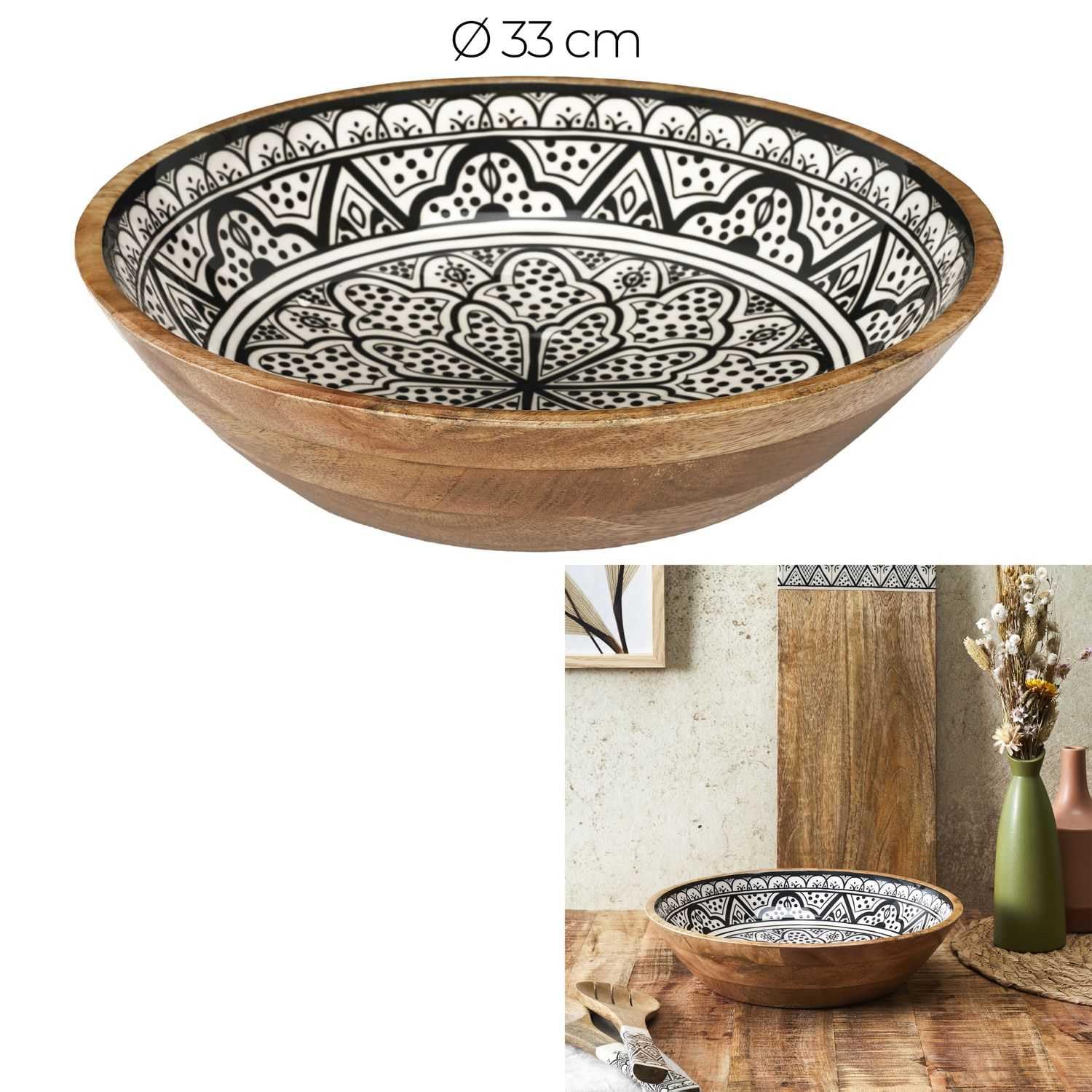 HOME DECO FACTORY, KA0571, Insalatiera in Legno di Mango Black Dune, Design Moderno ed Elegante, Perfetta per servire insalate e Piatti Vari, Diametro 33 cm, Colore Nero