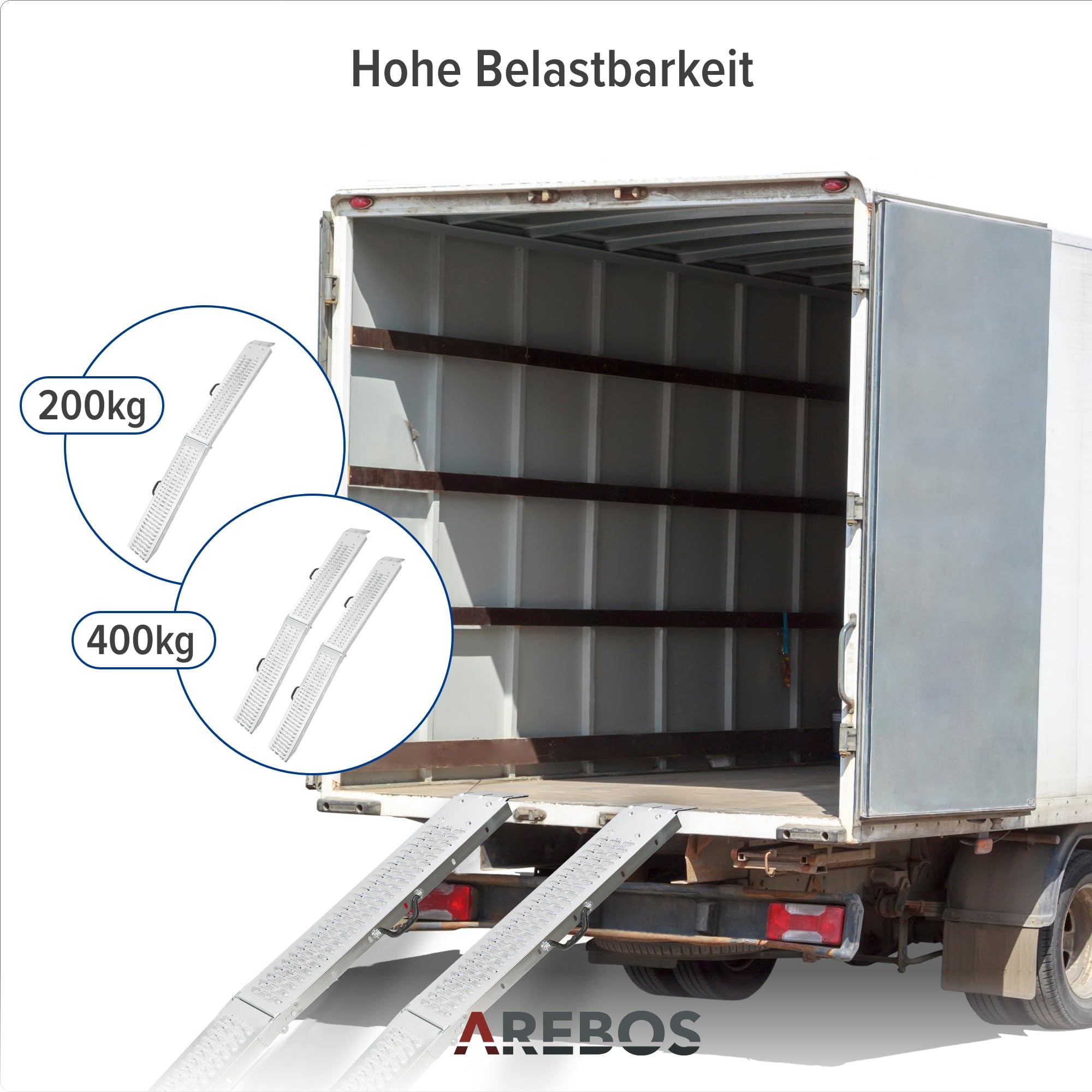 Arebos 2X Faltbare Auffahrrampen | Stahl Rampe bis 400 kg belastbar,rutschfest,perforiert | Laderampe für Auto oder Anhänger Auffahrrampe für Motorrad, Rasentraktor, Rollstuhl, Fahrrad | 180 cm