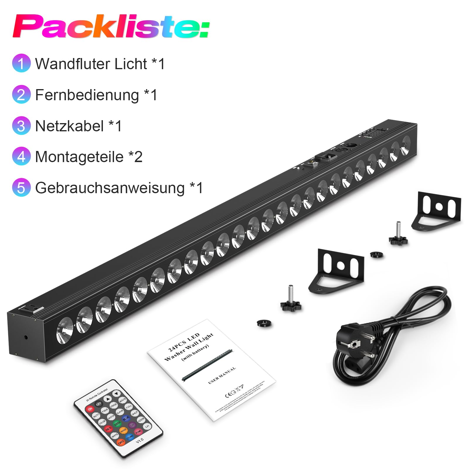 UKing 100W Batterie Wallwasher Bühnenlicht, Wiederaufladbarer Akku Strahler 24pcs RGB 3in1 LEDs DJ Party Licht dmx512 Outdoor Wandleuchten für Parties Clubs Bars Hochzeiten Halloween, 2 Stück