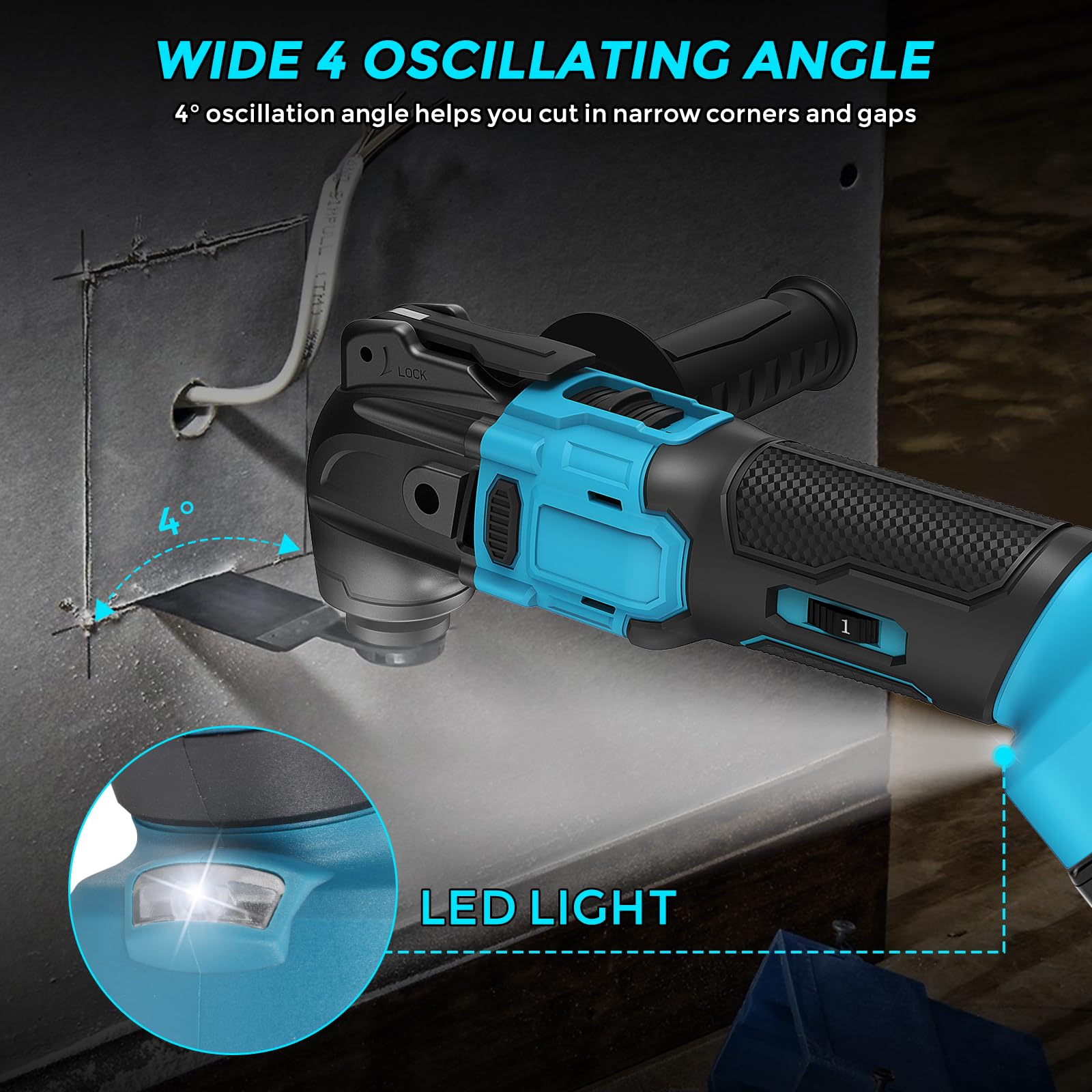 WingFly Strumento Multifunzione Compatibile con Makita 18V Batteria, Oscillante Multitool 6 Velocità Regolabili (Numero di Oscillazioni 8500 – 21000 Minuti¹ Senza Batteria)