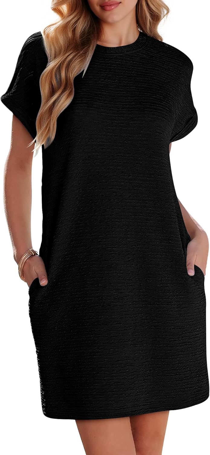 KISSMODA Womens Summer Dresses Casual Short Sleeve Beach Mini Tshirt Dress with Pockets