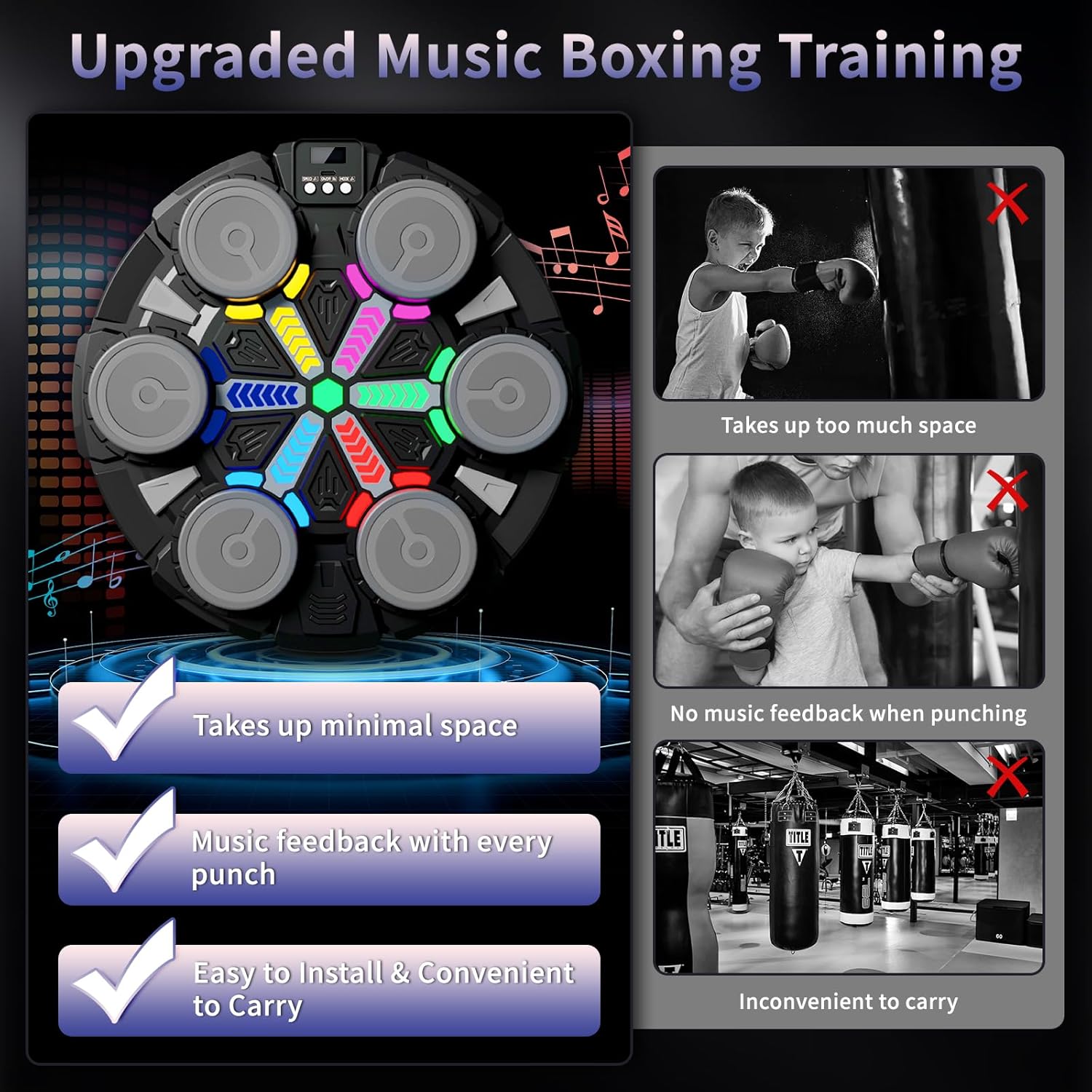 2026 Upgraded Music Boxing Machine,9 Modes & Speeds Wall Mounted Smart Boxing Equipment Trainer with LED Rhythm Lights,Home Indoor Fitness Equipment,Boxing Gloves Included for Teenagers Boys Girls