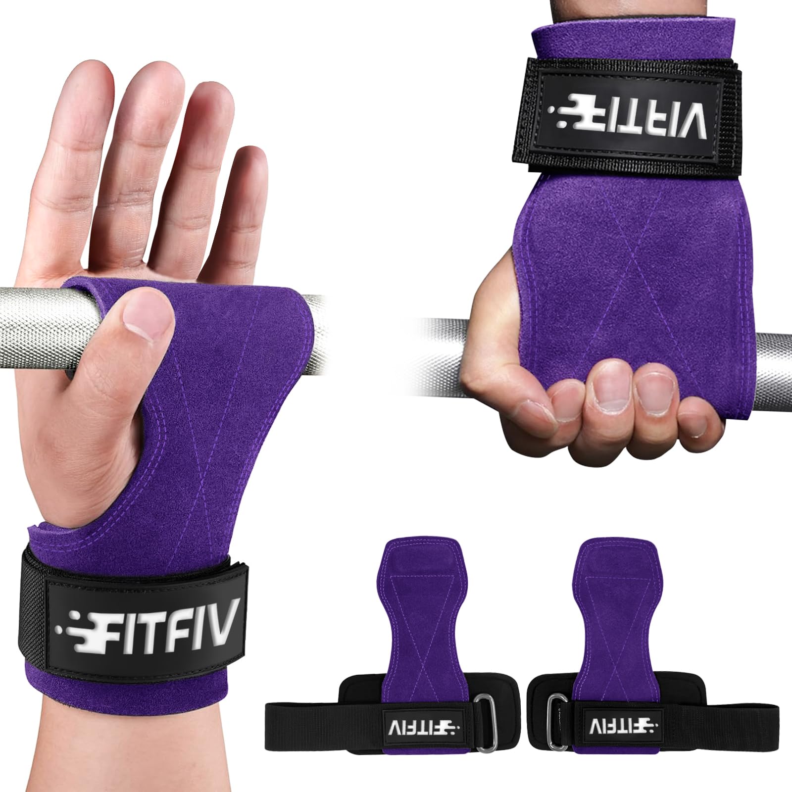 Sangle de poignet d'haltérophilie double en cuir pour la gym, la musculation, bandes de poignet rembourrées en néoprène – pour homme et femme (paire)