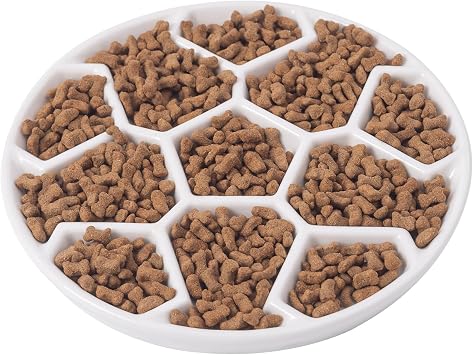 Ceramic Cat Slow Feeder for Wet Food, Soccer Theme Maze Bowls Shallow and Wide Opening Kitten Plate for Whisker Friendly Anti Knocked Over Heavy Dish for Small Kibble
