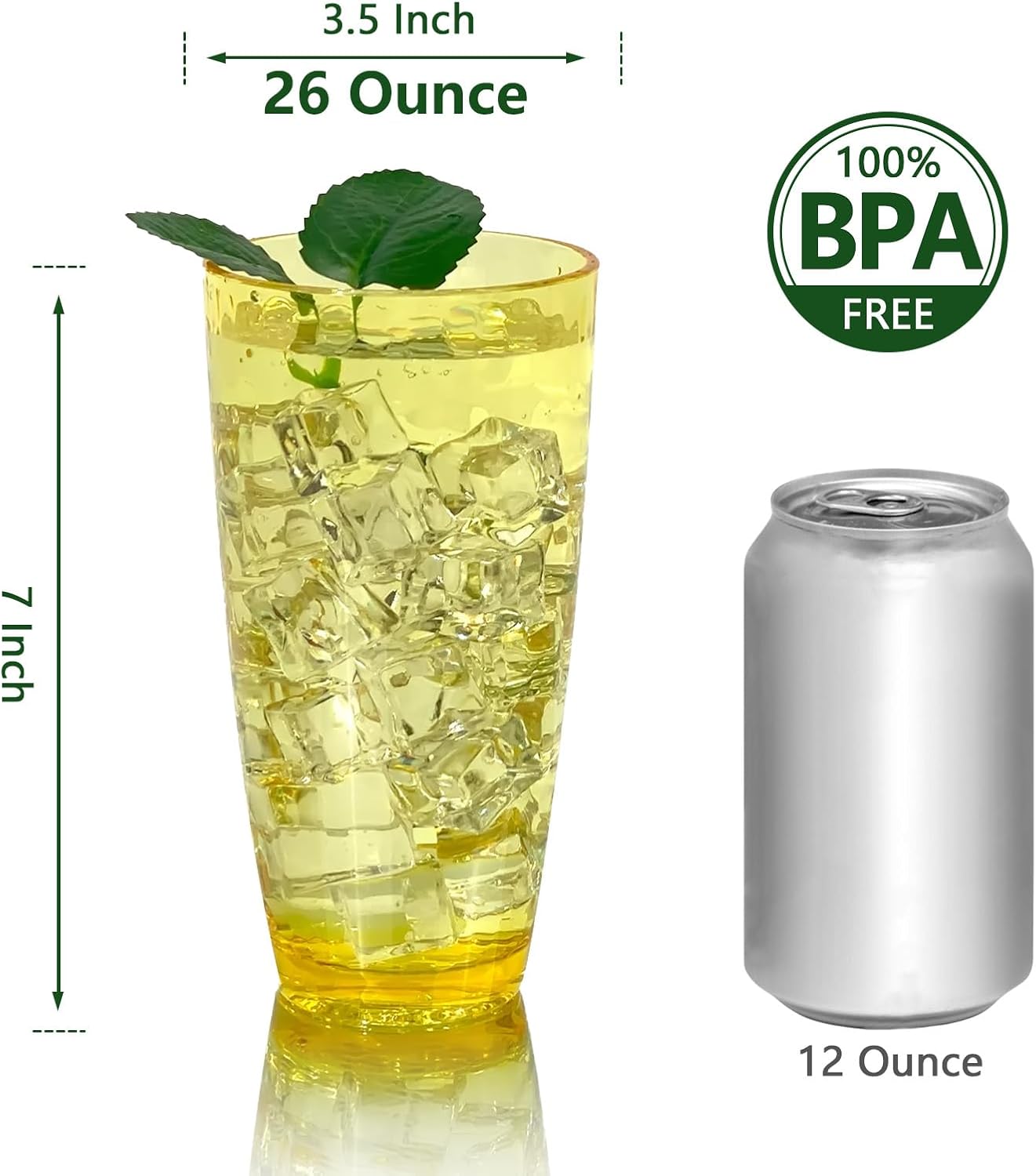 Set of 6 26-Ounce Large Acrylic Glasses Plastic Tumbler/Drinking Water Cups for Home Party,Hammered Style,BPA Free,Dishwasher Safe (Yellow)
