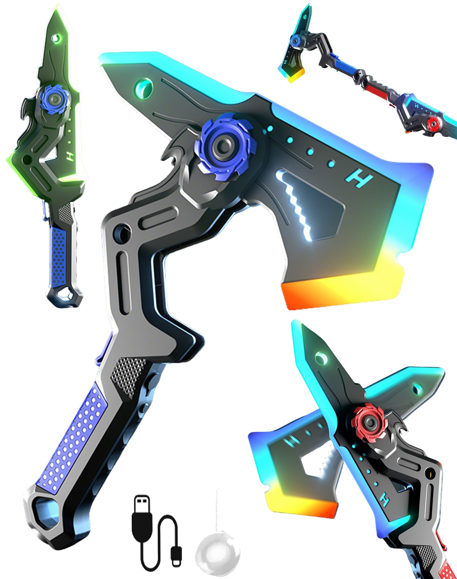 Dual Axe Blade, Interstellar Spark Battle Blade with Hit Sensor Sound, Cyberpunk LED Light Spark Sword Axe with Mist Effect, Dual-Mode Transforming Sci-Fi Toy for Rave, Cosplay & Display (Blue) — image 1