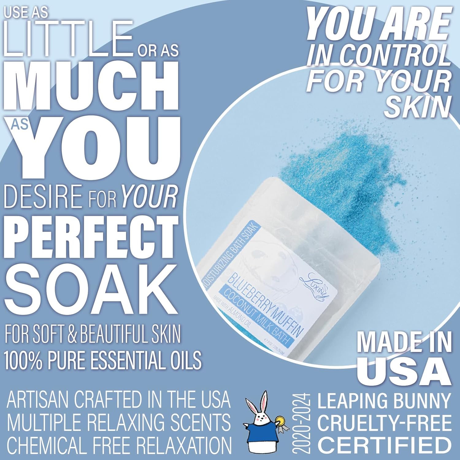 Luxiny Vegan Milk Bath Soak Made with Moisturizing Coconut Milk Powder & Sweet Almond Oil for a Bath Bomb Dust Soothing Fizz & Relaxing Soak, 8 oz. (Blueberry Muffin) - Image 6