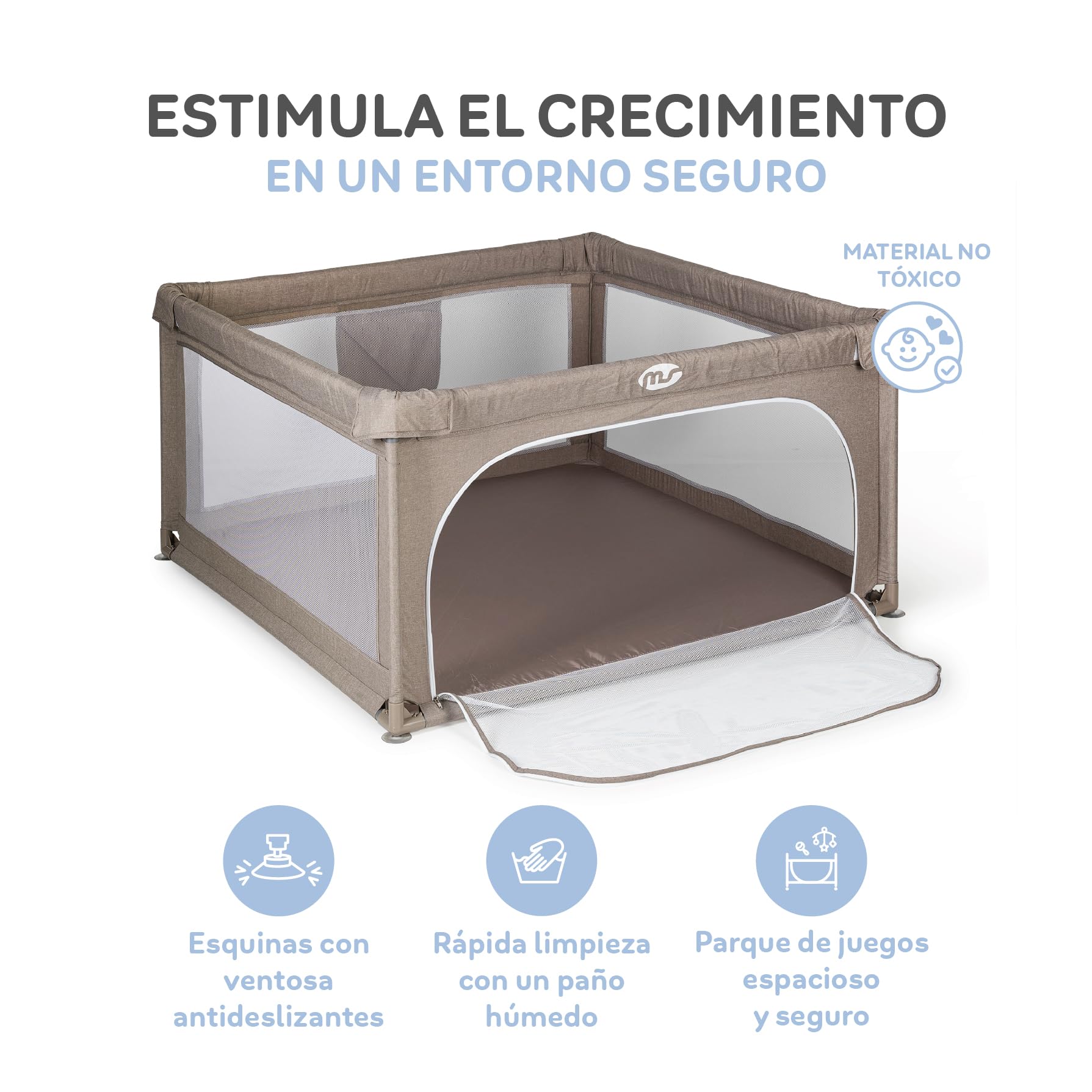 MS Parque L + Alfombra de Juegos para Bebé 120X120 cm - Doble Cara, Tapete Muy acolchado (1cm Grosos), Plegable y con Bolsa de transporte