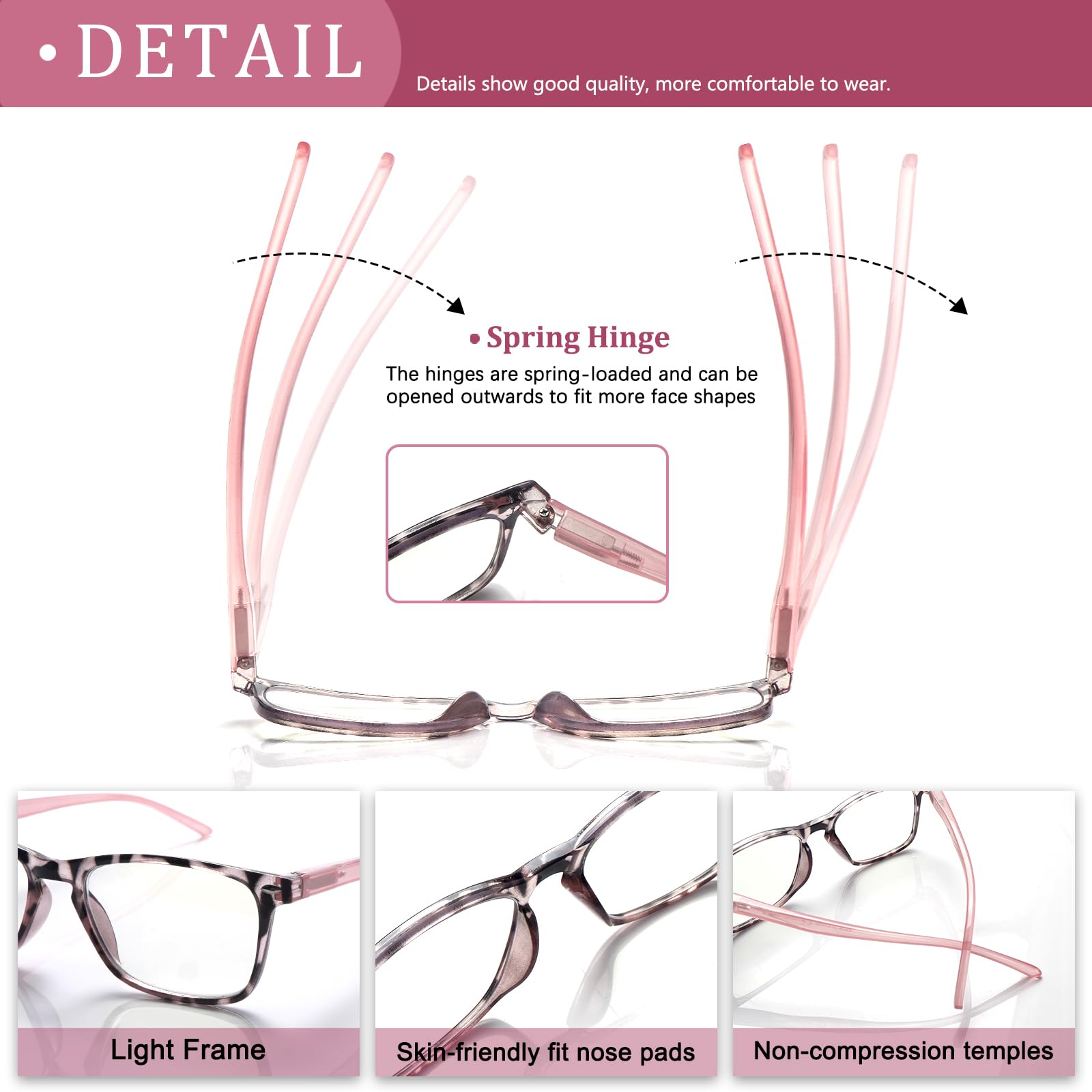 Paquete de 6 lentes de lectura para mujeres y hombres, con bisagra de resorte, bloqueo de luz azul, antifatiga ocular, lectores de computadora