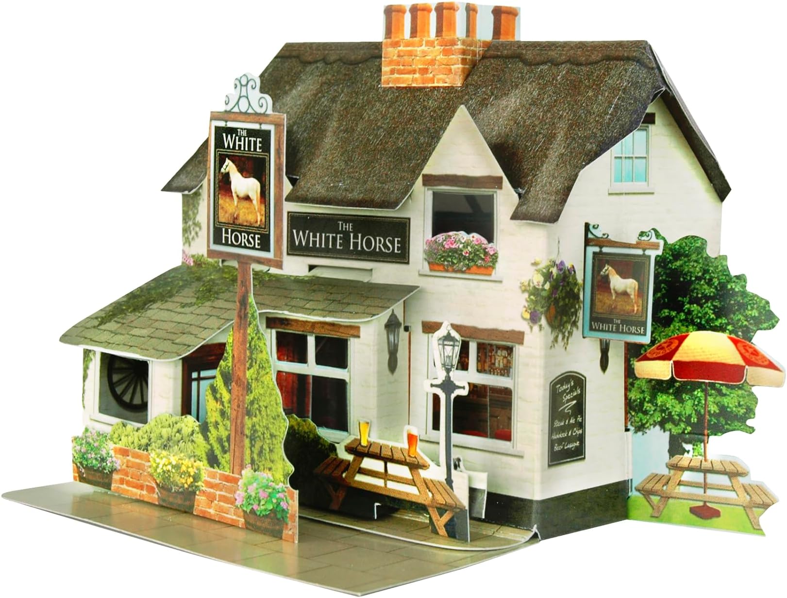 SANTORO Pop Up Places, 3D Pop Up Greeting Card - The White Horse Pub - For Him, For Her, Family, Friends, Birthday, Anniversary