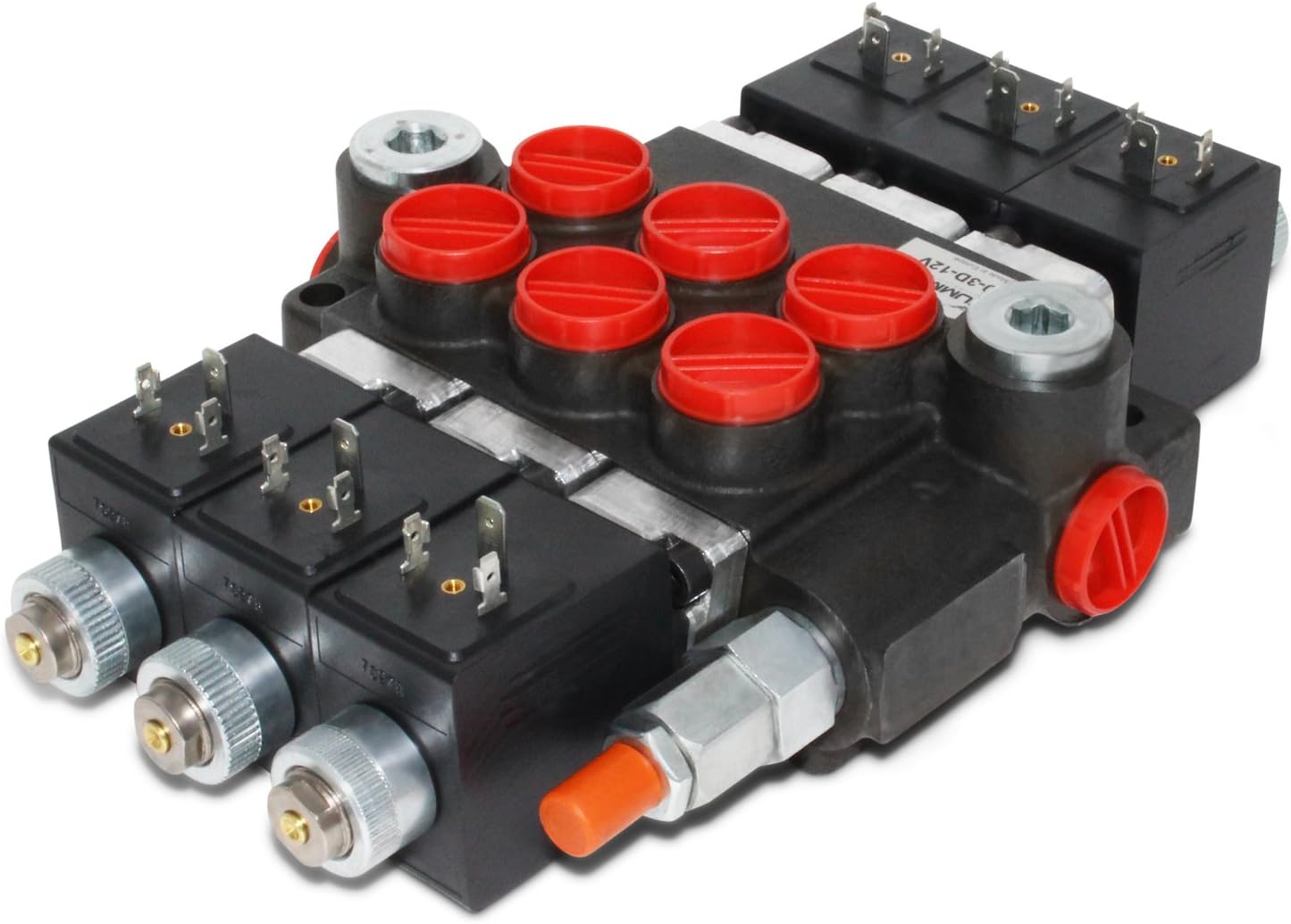 Hydraulic Monoblock Solenoid Directional Control Valve, 3 Spool, 13 GPM, 12V DC
