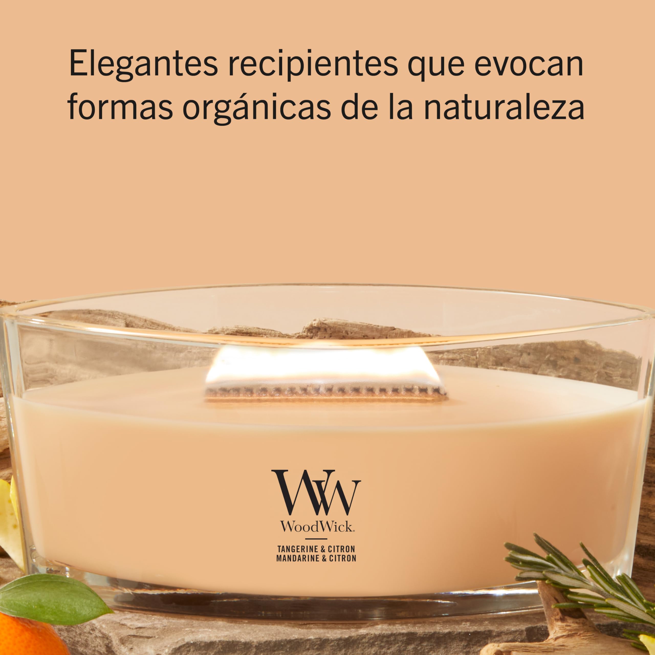 WoodWick | Vela Elíptica | Mandarina y Limón | Gran regalo para mujeres