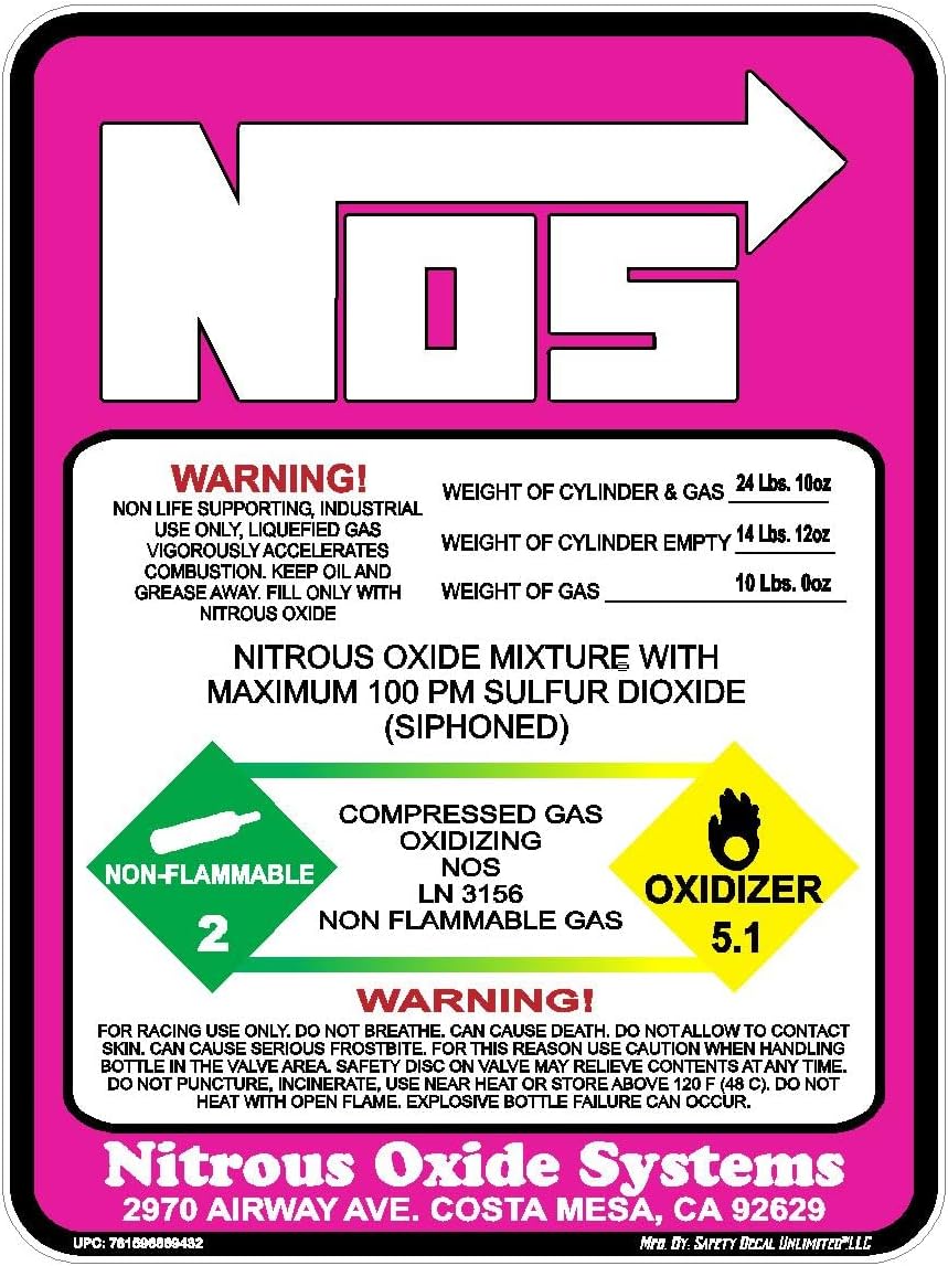 Safety Decal Unlimited Nitrous Oxide Bottle Replacement