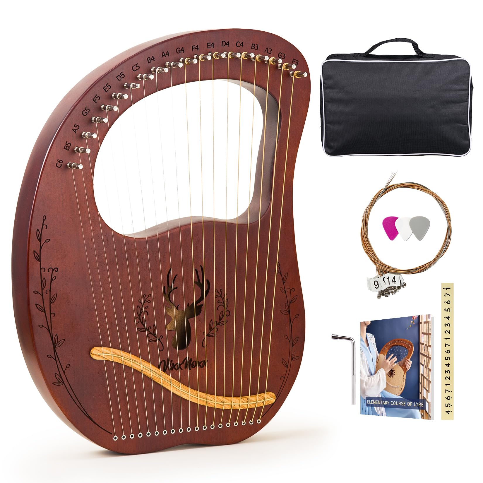 Harpe Lyre, Instrument De Lyre En Acajou à 21 Cordes, Instruments à Cordes Orchestraux Avec Clé De Réglage, Cordes Supplémentaires, Manuel D'instructions