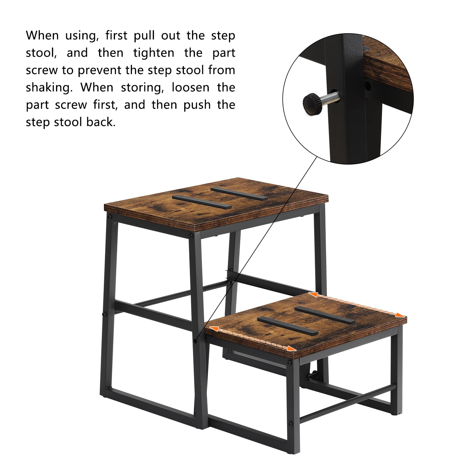 LIANTRAL Sgabello 2 in 1 per adulti e bambini, robusta struttura in metallo, supporto fino a 158,8 kg, sgabello alto, per casa, ufficio, camper, marrone rustico