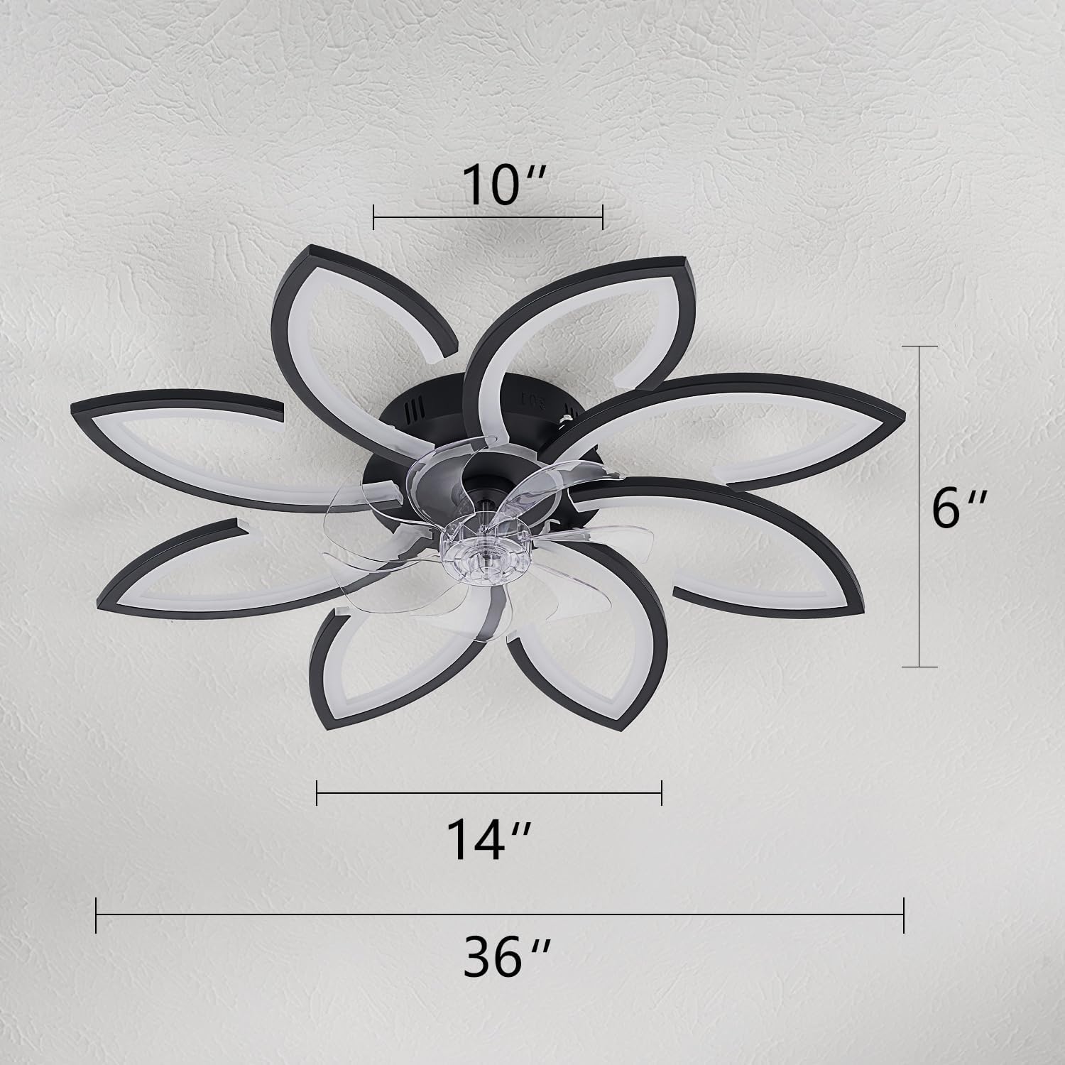 Modern Flower Ceiling Fan with Light and Remote, Low Profile Ceiling Fans with Lights, 36 Inch Black Flush Mount Ceiling Fan with 3 Light Color 6 Speeds, Fandelier Ceiling Fan for Living Room (Black)