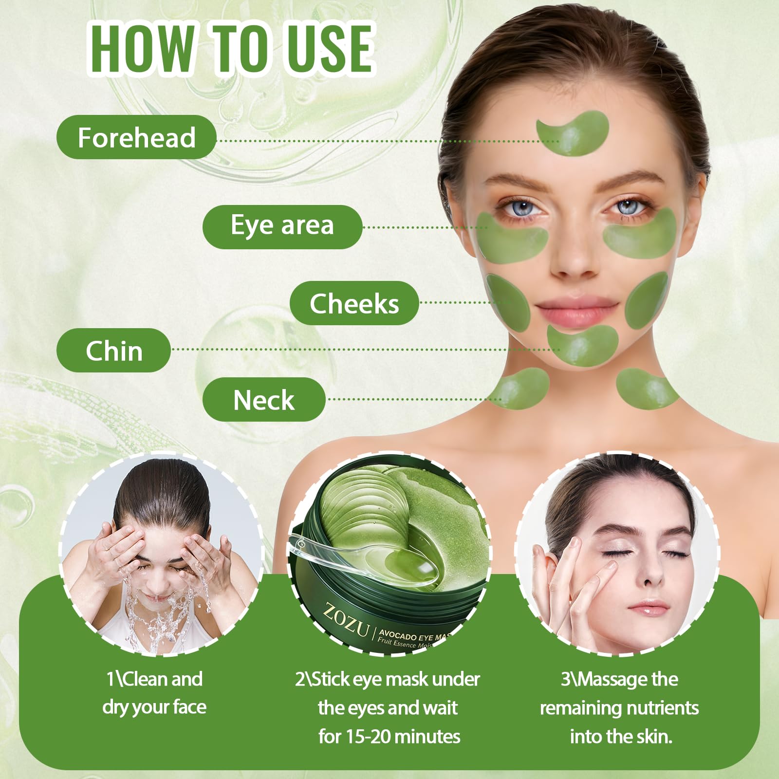 Avocado Patch Occhi 28 Paia | Collagene Idratante, Maschera Contorno Occhi Anti-Occhiaie e Borse, Patch Occhi per Donna Uomo, Rinfrescante per Contorno Occhi