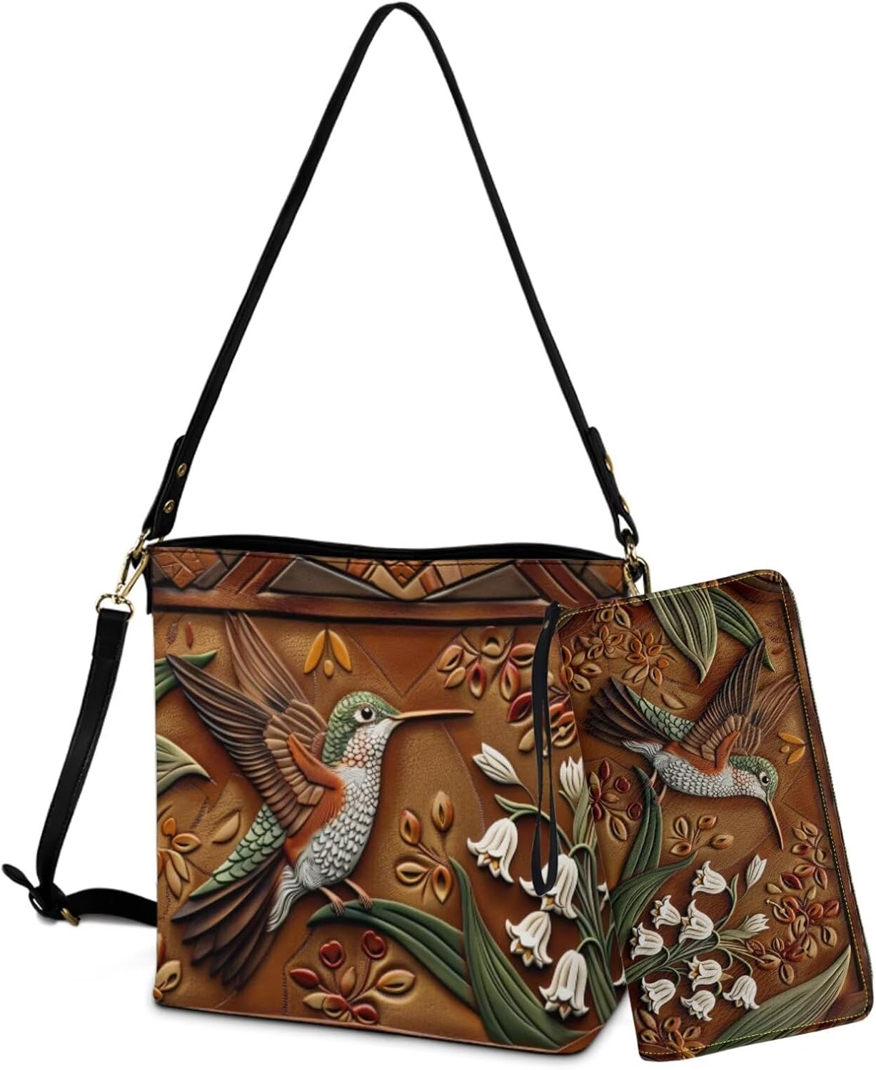 Waterproof Bucket Crossbody Bag Set for Women Leather Bucket Tote Bag with Matching Wrist Wallet Purse