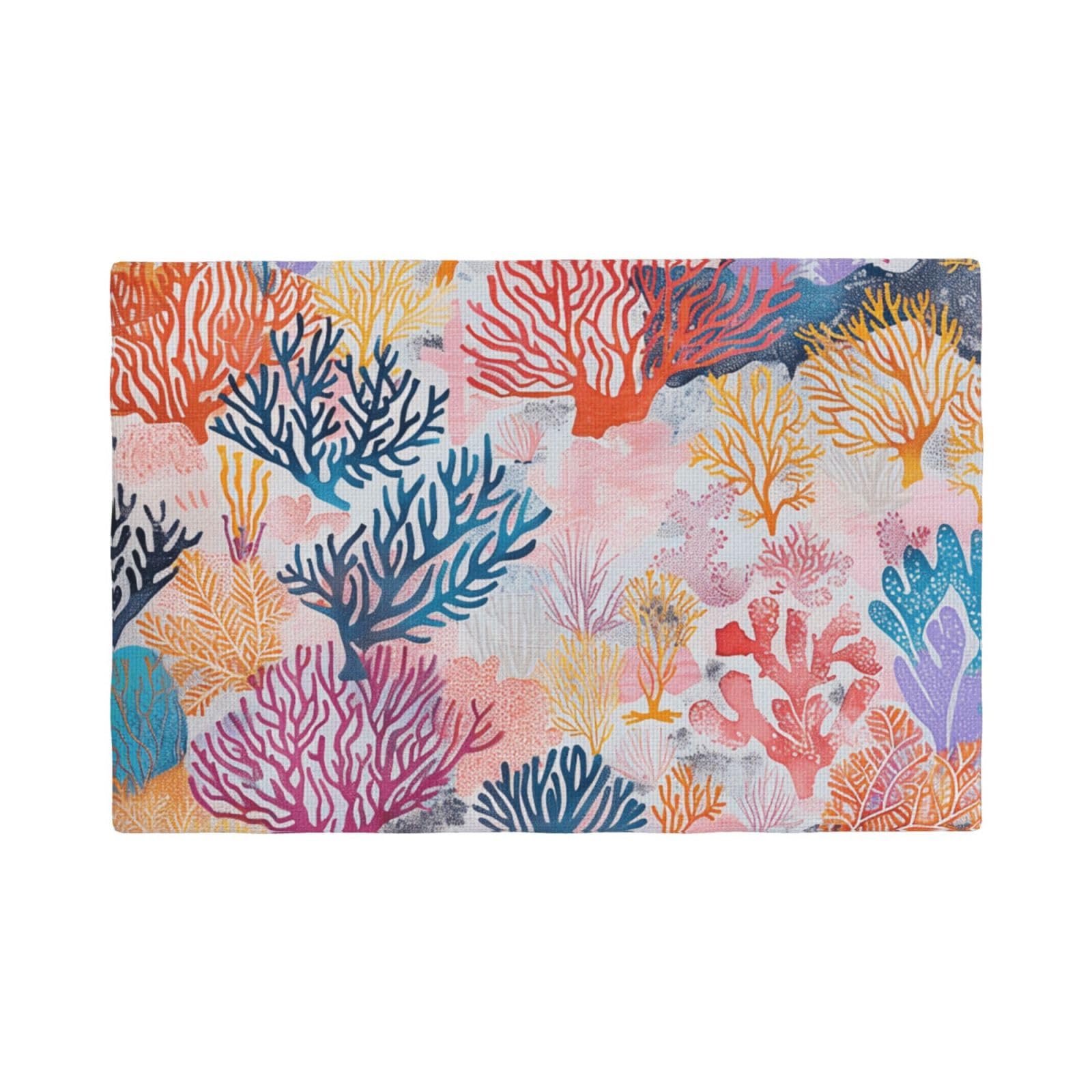Coral Reef Print Placemats Set, Heat Resistant Washable Placemat 12x18in Table Mats for Party Kitchen Dining Table Decoration Indoor Outdoor, Six Piece