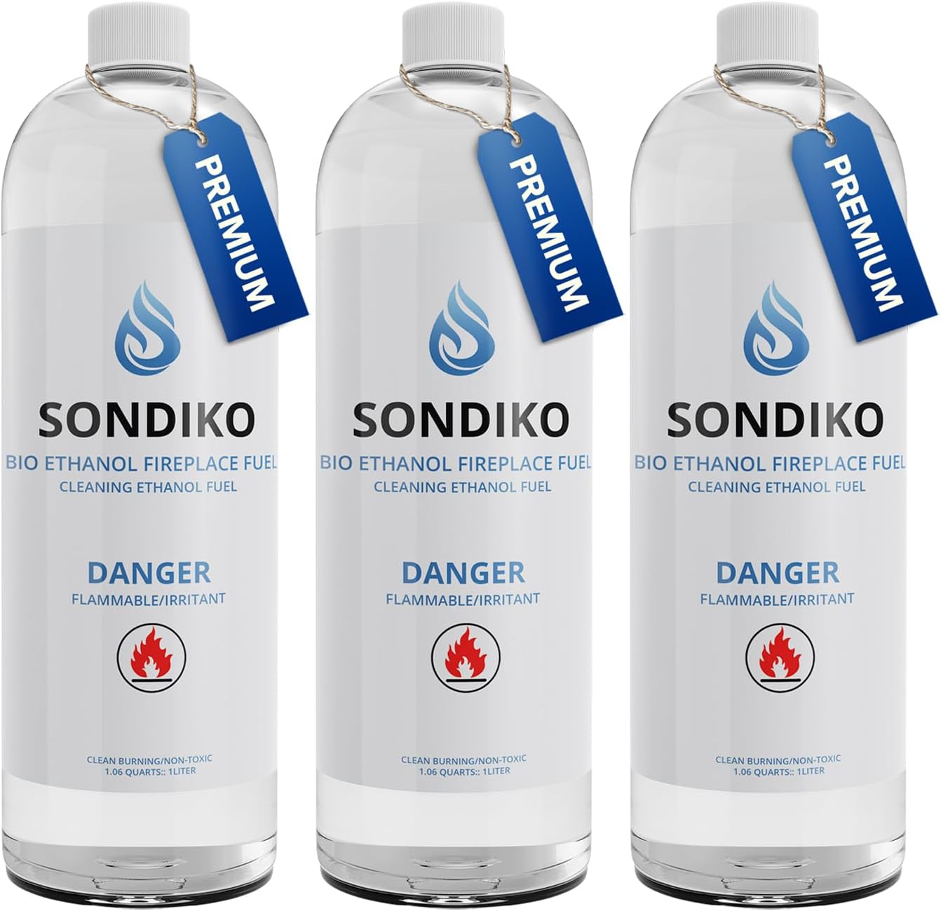 sondiko fireplace fuel for table top fire pit, clean burning sustainable fuel, premium ethanol smokeless for fireplaces, fire pits, stoves and burners(3 pack)