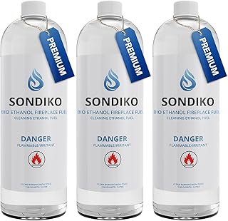 Sondiko Fireplace Fuel for Table Top Fire Pit, Clean Burning Sustainable Fuel, Premium Ethanol Smokeless for Fireplaces, Fire Pits, Stoves and Burners(3 Pack)
