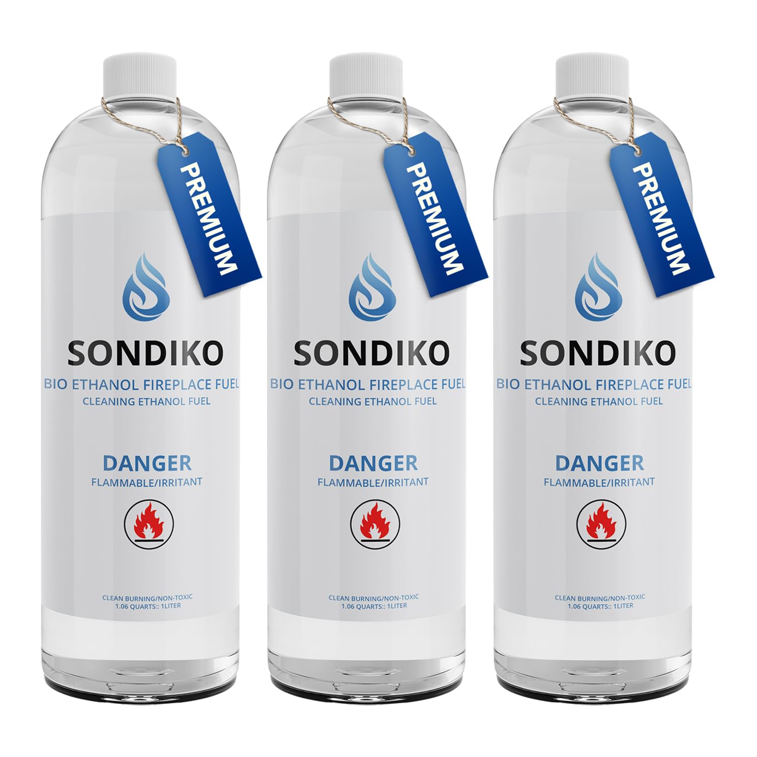 Sondiko Fireplace Fuel for Table Top Fire Pit, Clean Burning Sustainable Fuel, Premium Ethanol Smokeless for Fireplaces, Fire Pits, Stoves and Burners(3 Pack)