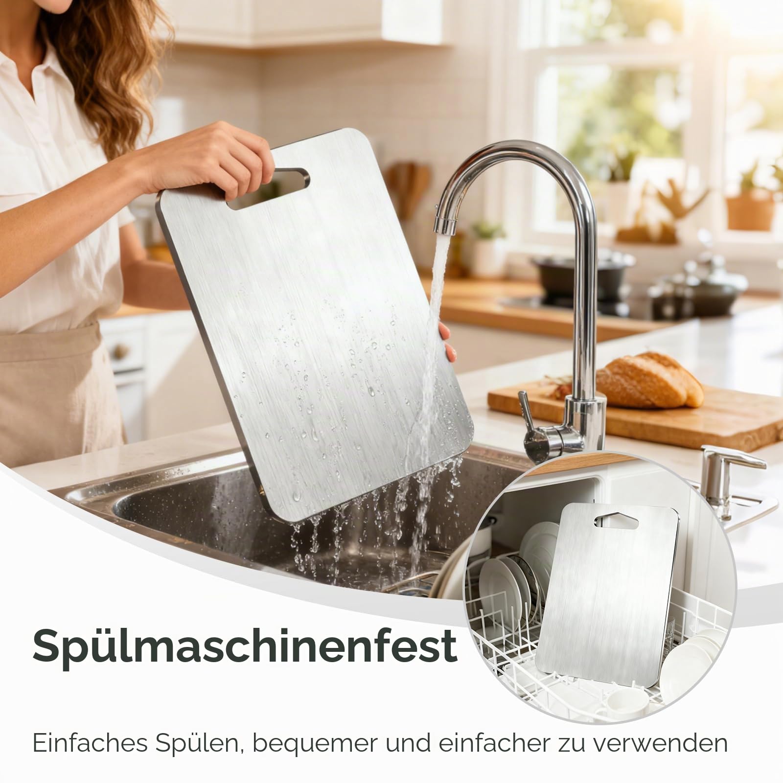 Titan Schneidebrett Set 3-teilig,S316 Schneidebrett Edelstahl,2 mm Verdickt,Mit Anti-Rutsch-Pad,BPA-freies Doppelseitiges Lebensmittel Titanium Cutting Board, ideal für Fleisch, Brot, Gemüse & Obst