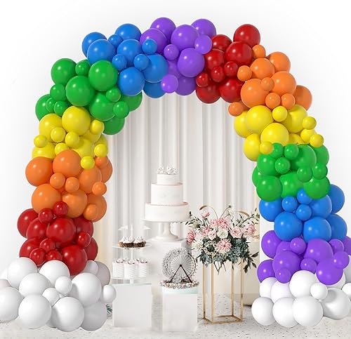 Miniatura 1 de 164 globos de arcoíris para arco de globos, globos de arcoíris de diferentes tamaños con 7 globos de colores surtidos para fiesta de cumpleaños,
