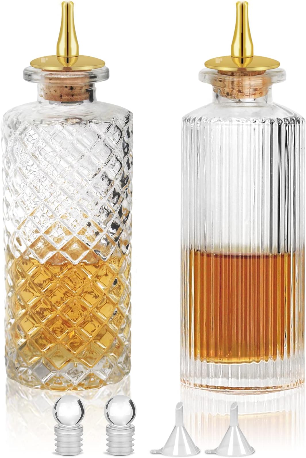 SuproBarware Bitters Bottle Set - 2pcs Set Glass Bitters Bottle, 170ml&140ml, Vantage Glass Dash Bottle for Making Cocktail and Display, Homebar addition