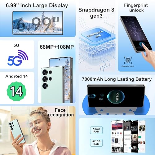 Miniatura 2 de Teléfono Android I25 Ultra desbloqueado, 12 GB de RAM+512 GB, pantalla HD de 6.99 pulgadas, 7000 mAh de larga duración, Snapdragon 8 Gen3, cámara